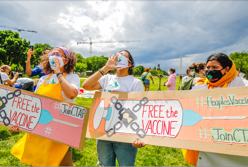 Supporters attend the Rally for Vaccine Access for Everyone, Everywhere on Wednesday, May 5, 2021 in Washington, D.C.