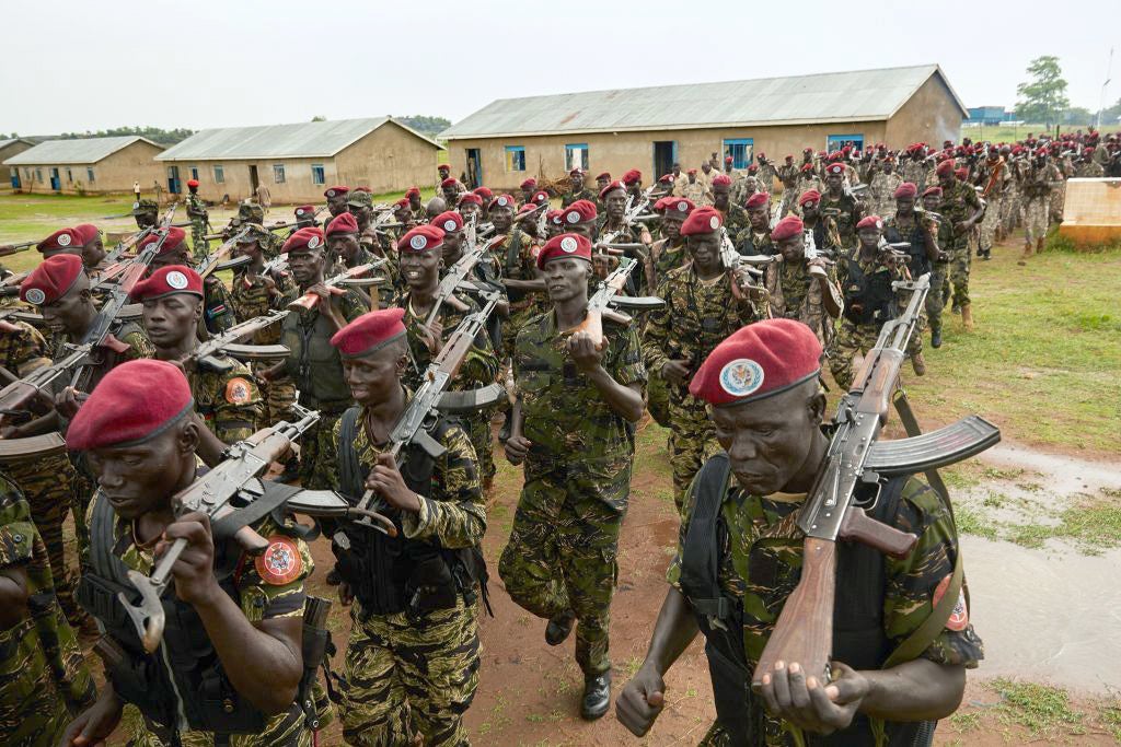 South Sudan People's Defence Forces conducting drill military