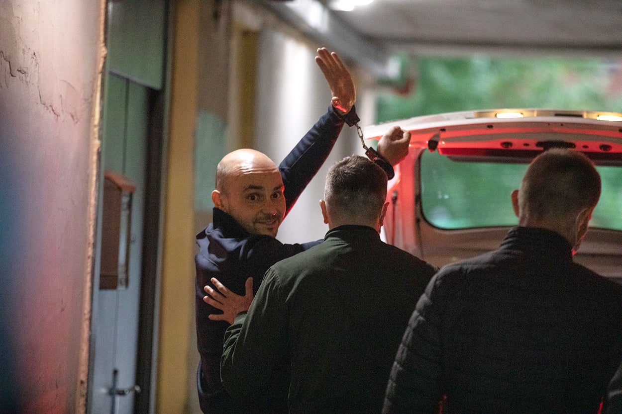 Former coordinator of the Open Russia civic movement Andrey Pivovarov during after a search in his apartment. 