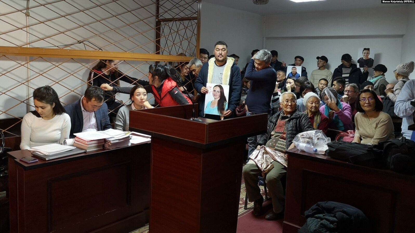 Four women accused of participating in the activities of the banned Democratic Choice movement on trial in Almaty, Kazakhstan, November 6, 2019.