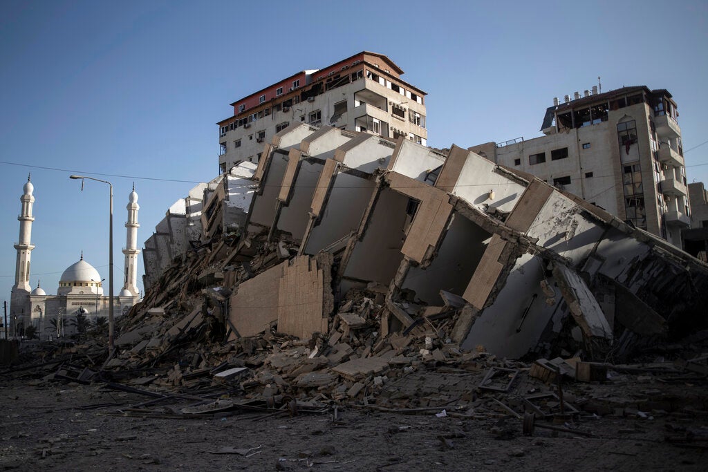 The rubble of Hanadi tower in Gaza City 