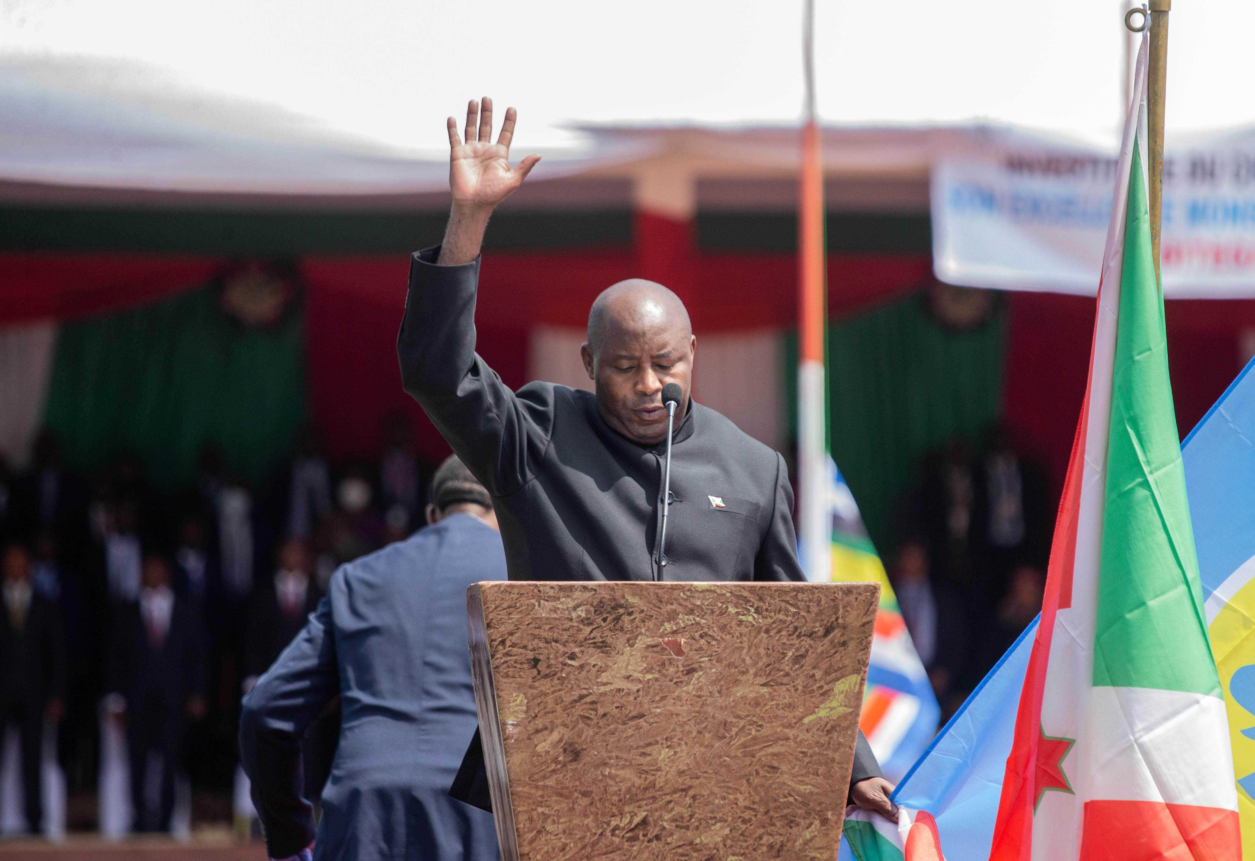 Burundian President Évariste Ndayishimiye at his swearing-in ceremony in Gitega, Burundi, on June 18, 2020.