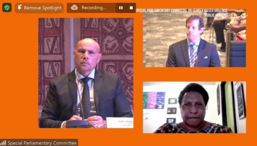 Screenshot from the testimony of Ruth Kissam at the Special Parliamentary Inquiry into Gender-Based Violence.