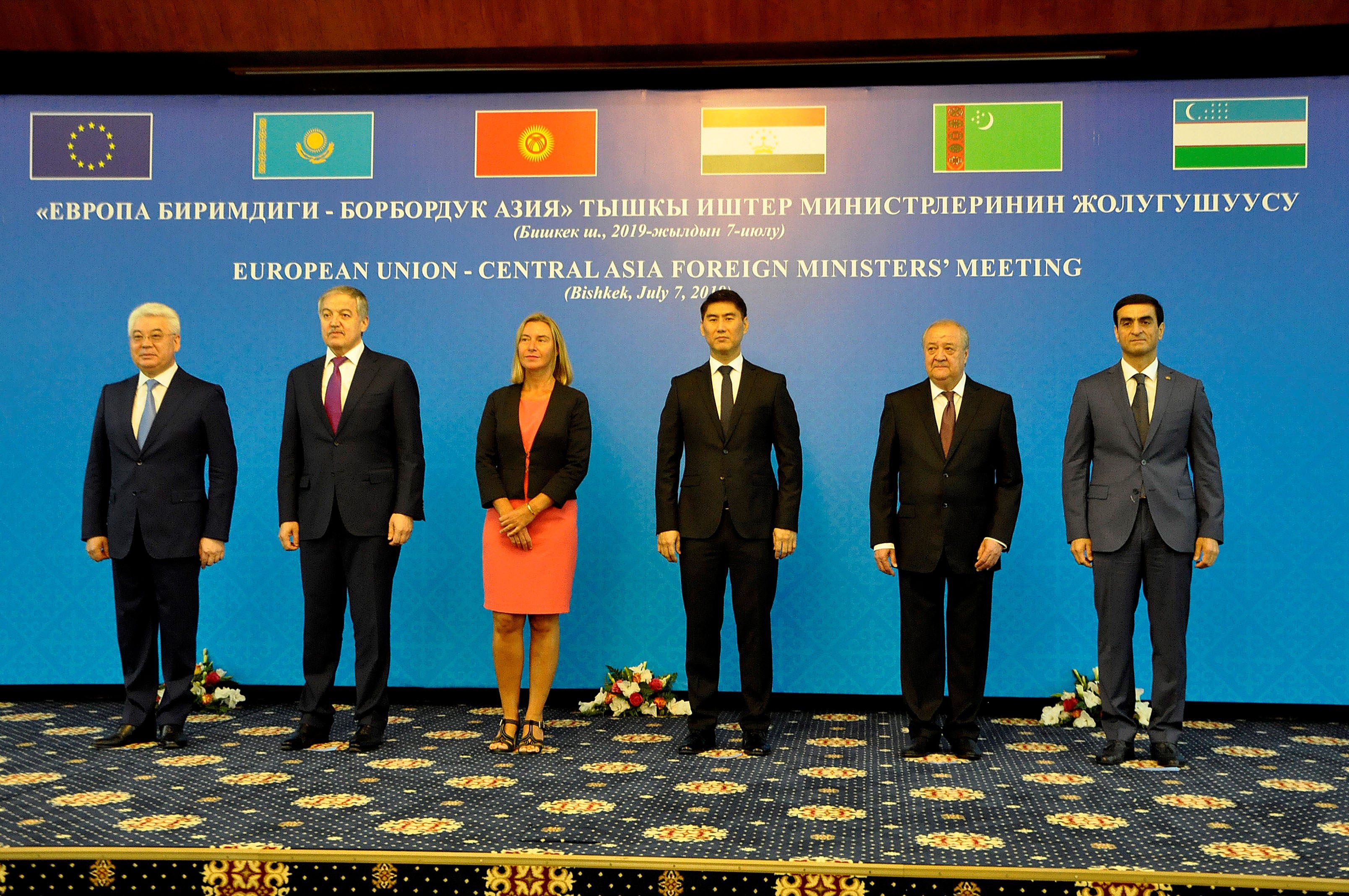 EU High Representative for Foreign Affairs and Security Policy and Ministers of Foreign Affairs of the five Central Asian countries at the 15th EU-Central Asia Ministerial Meeting in Bishkek, Kyrgyzstan on July 07, 2019.