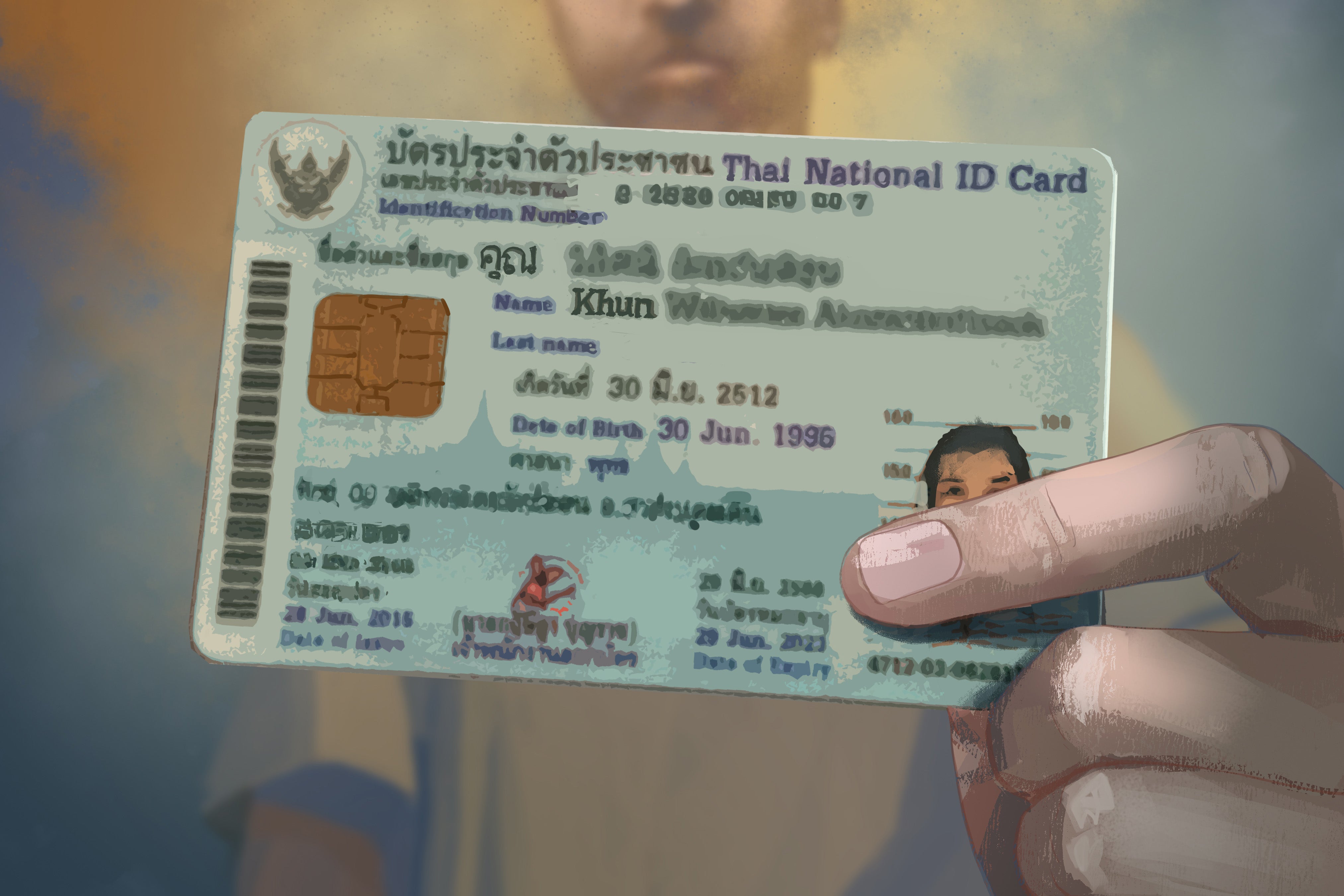 Illustration of a person holding up an ID card