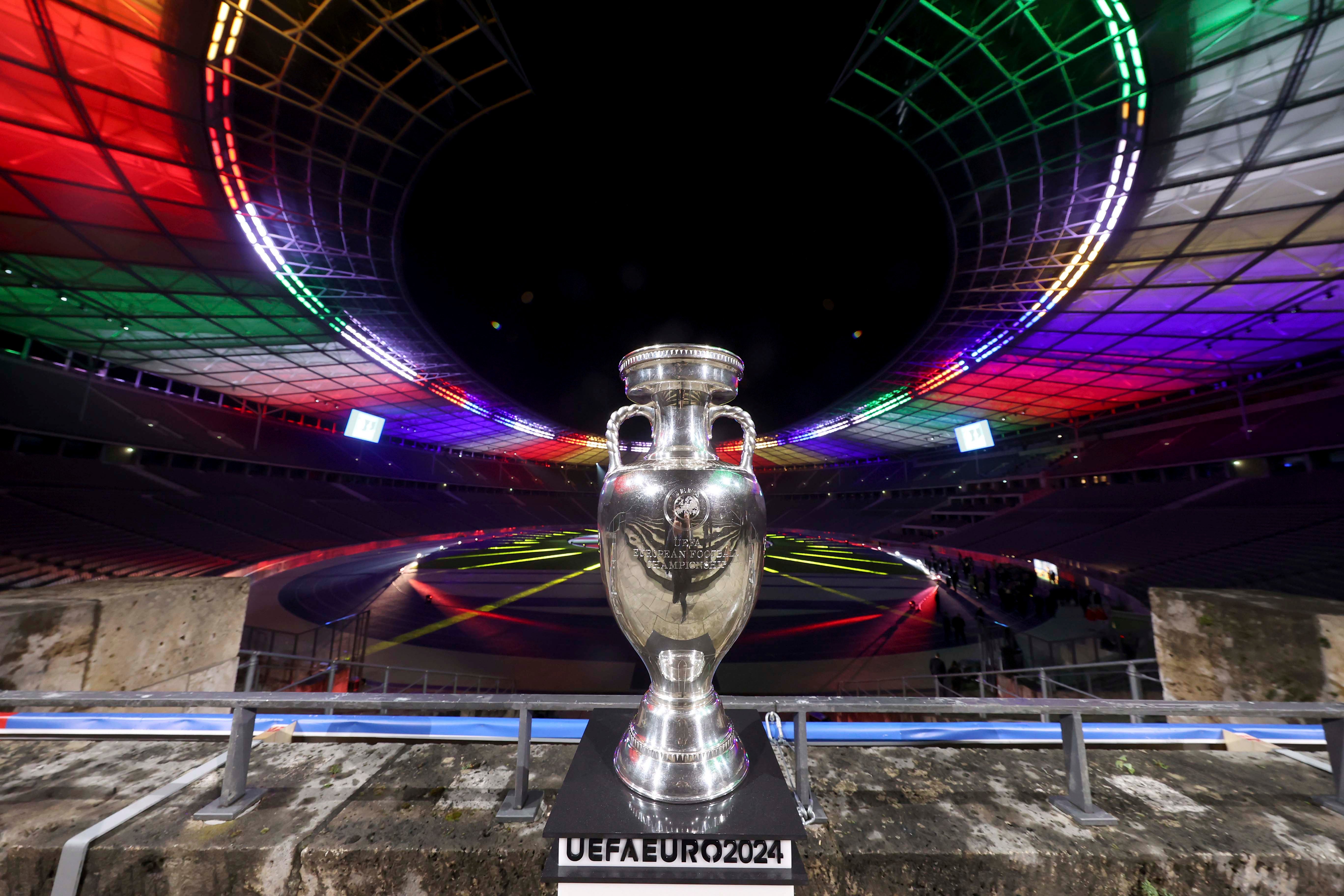 The winner's trophy of the 2024 European Football Championship (UEFA 2024).