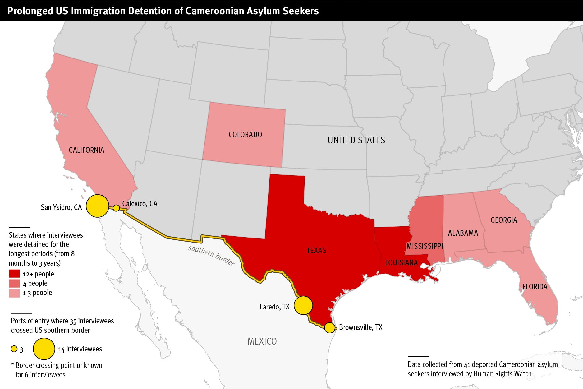 Map of the US showing detention sites
