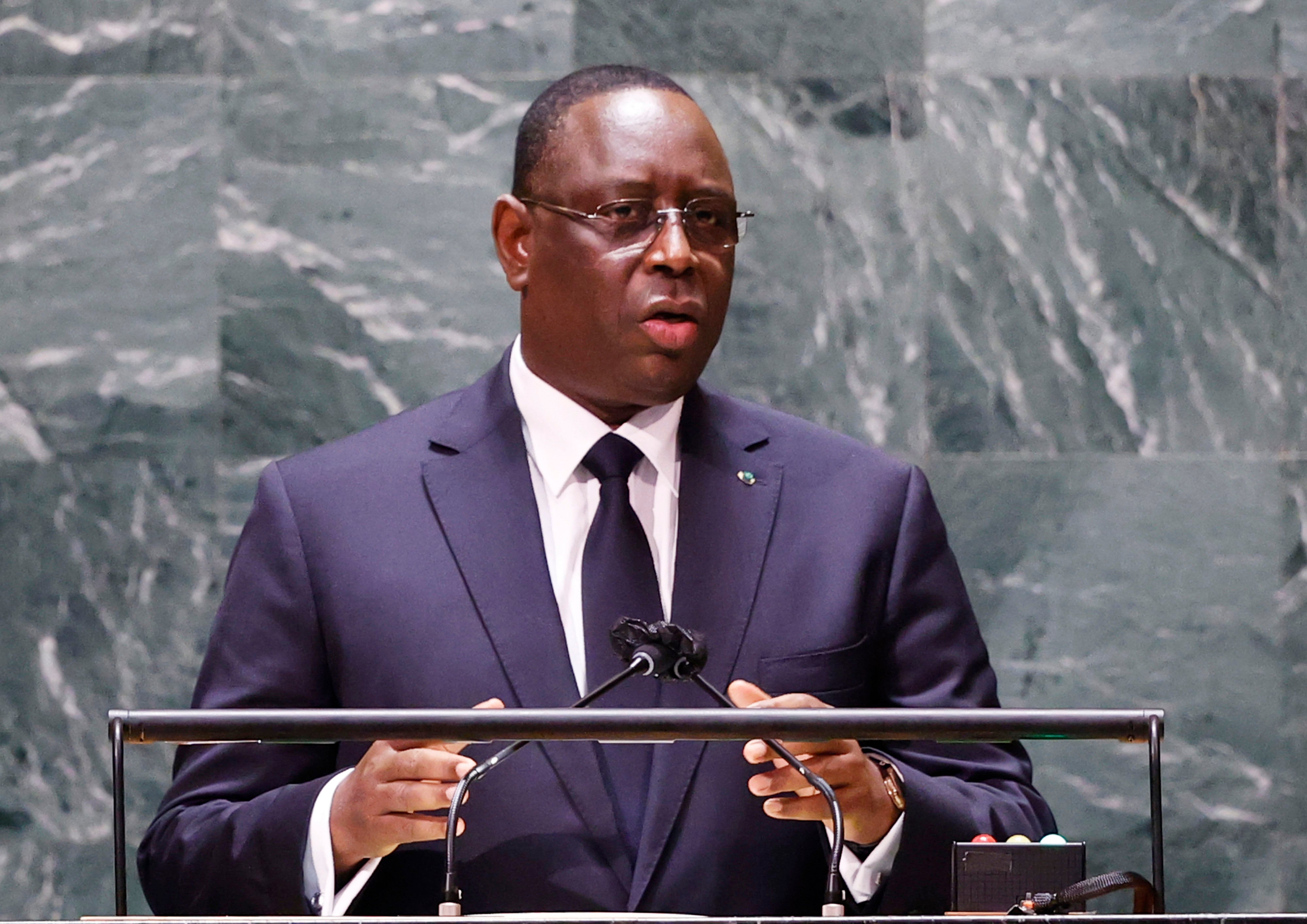 Le président du Sénégal Macky Sall prononce un discours au siège des Nations Unies à New York, le 24 septembre 2021. 