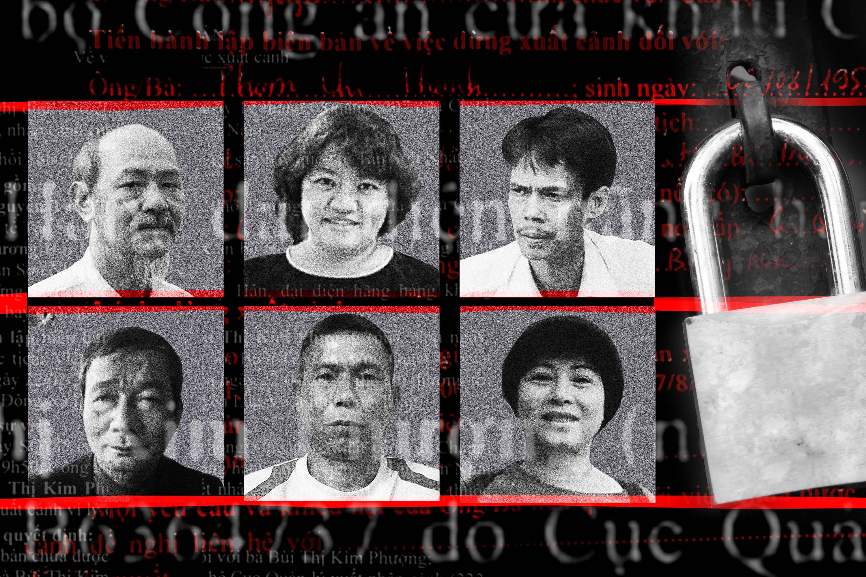 Photos de six activistes vietnamien·ne·s emprisonné·e·s. 