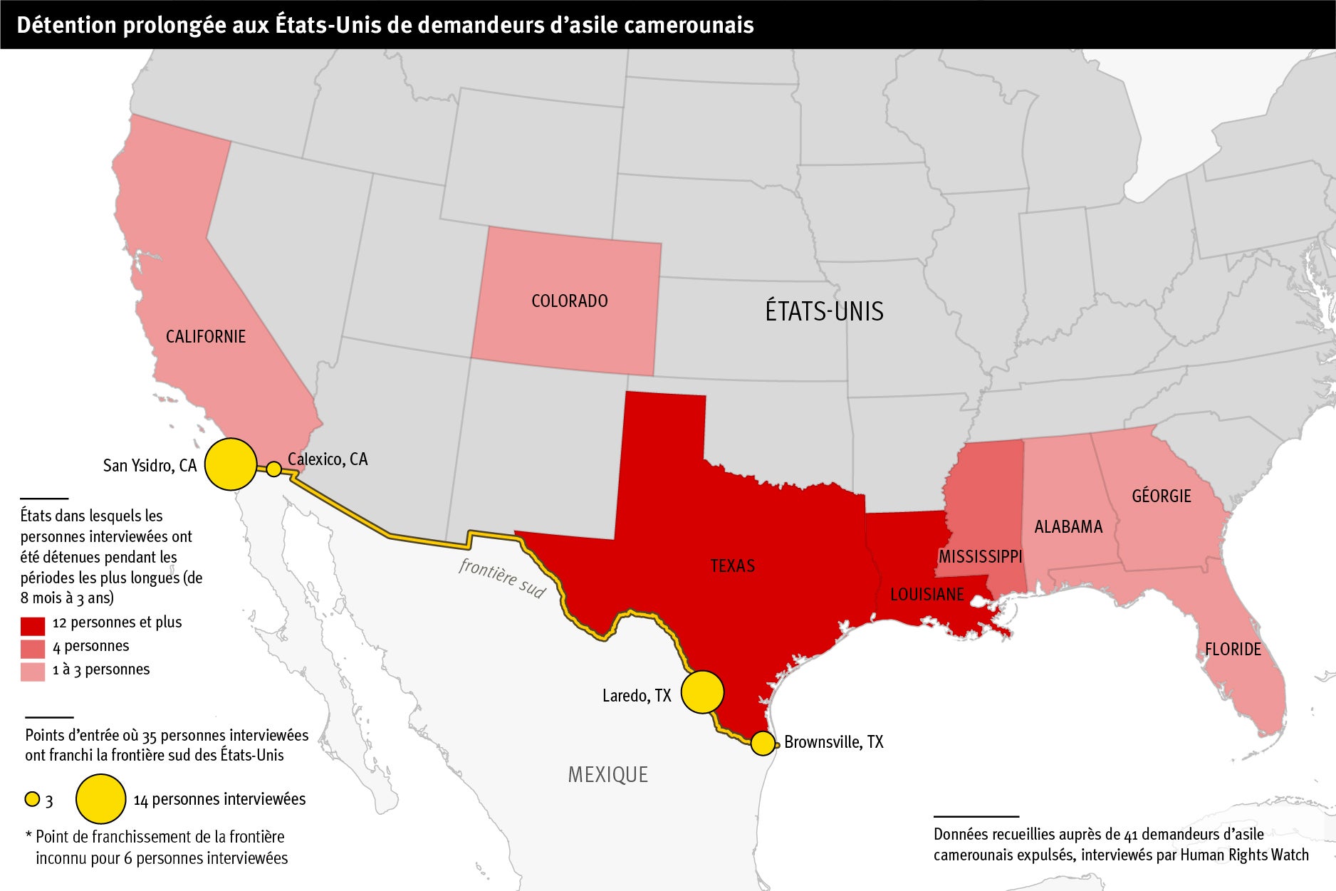 Map of the US showing detention sites