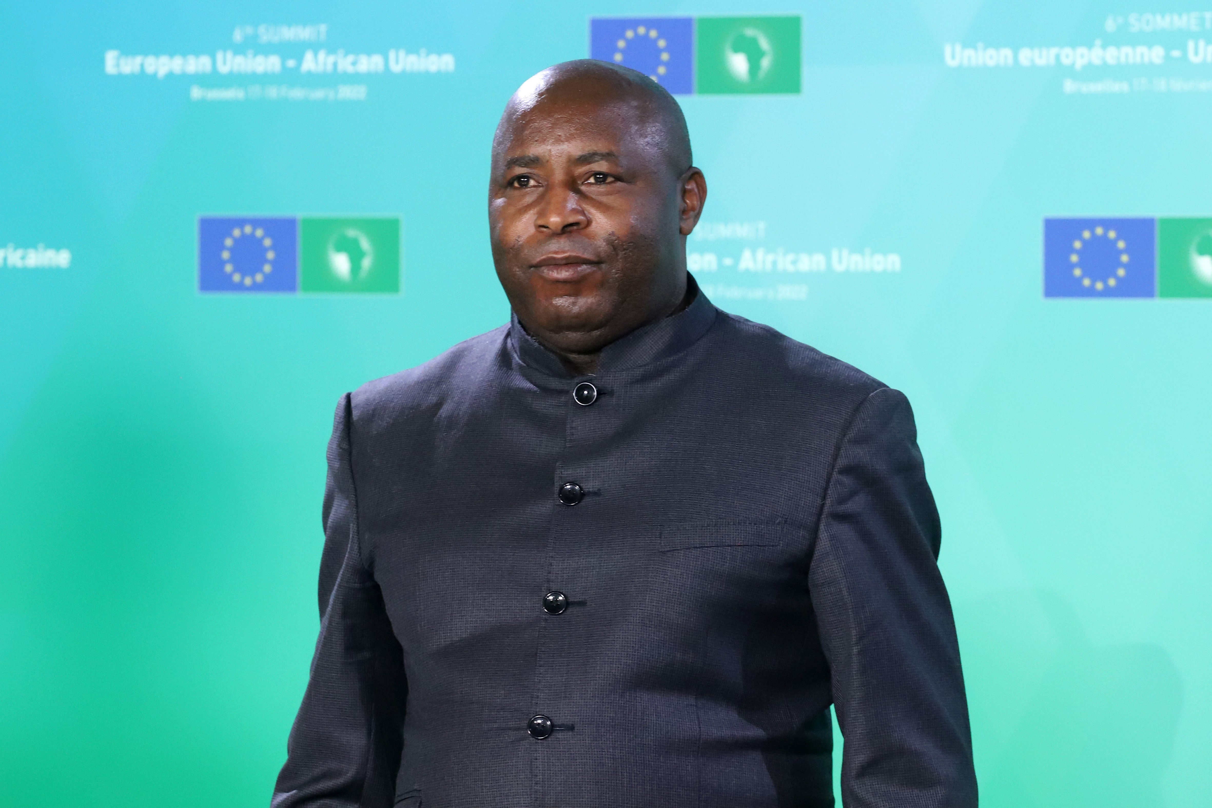 Burundi's president Evariste Ndayishimiye at the European Union-Africa Union Summit in Brussels, Belgium, on Feb. 17, 2022. 