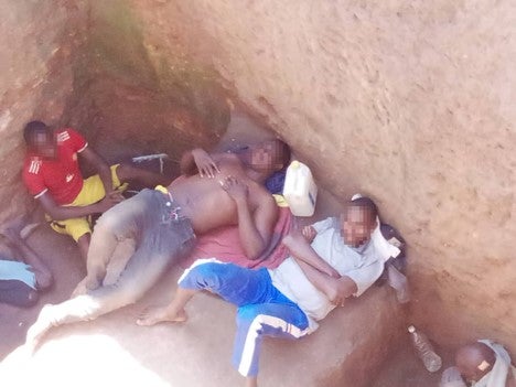Detainees held in a hole located at a military base in Alindao, Basse-Kotto province, in June 2021 where they were beaten by soldiers from the Central African Republic and Russian-speaking forces. 
