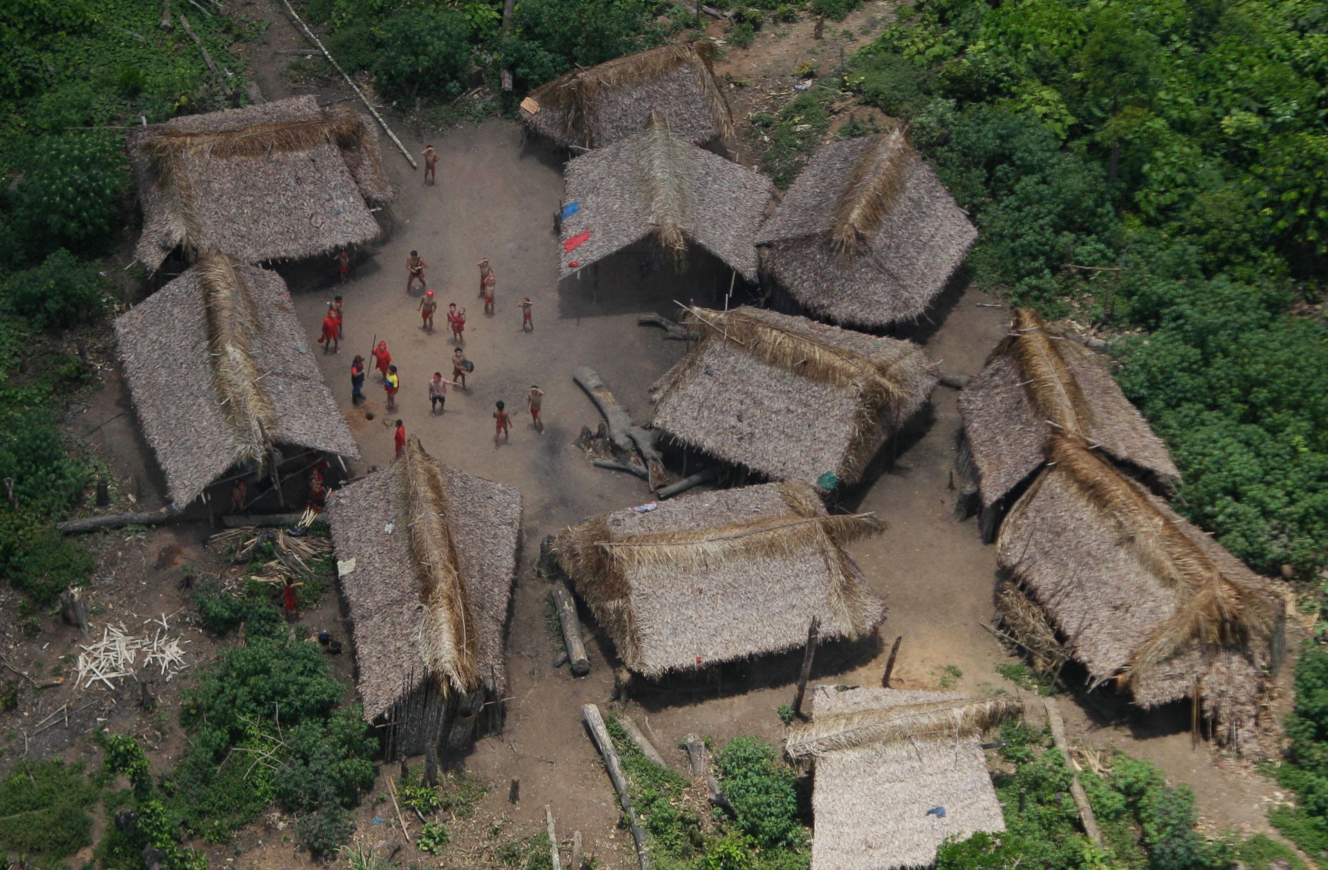 An aerial view of a Yanomami village in Venezuela's Amazon region