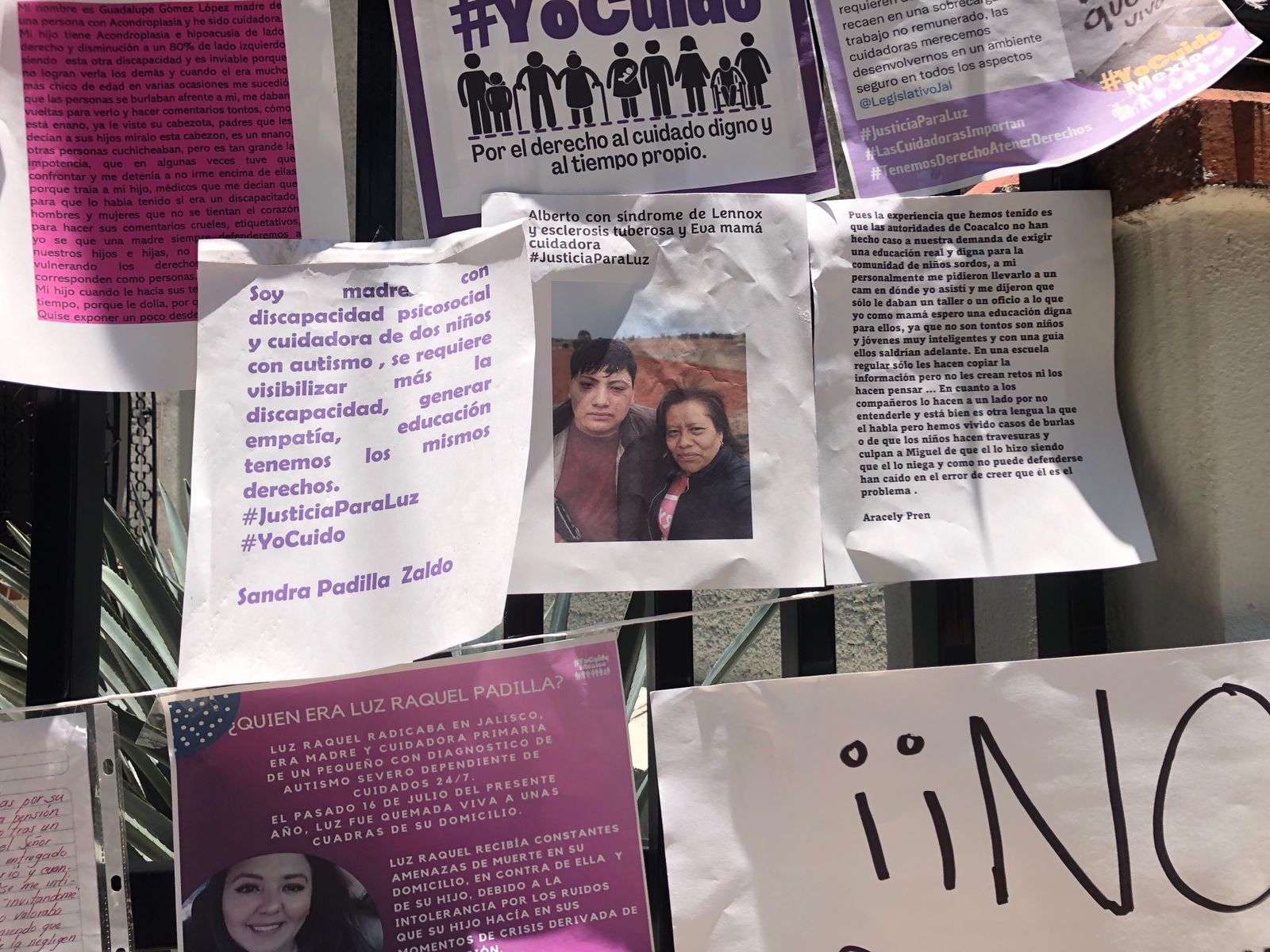 Letters and signs displayed at a demonstration