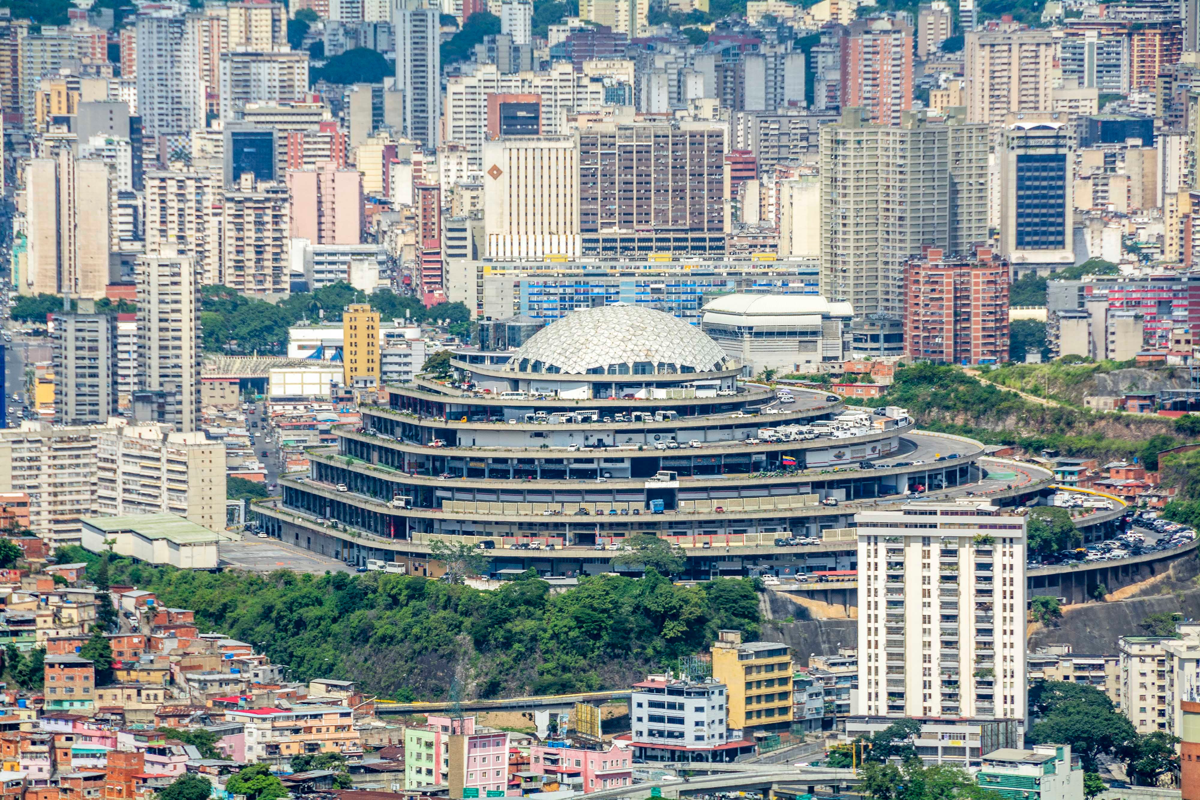 El Helicoide, a complex that functions as the headquarters of the Bolivarian National Intelligence Service (SEBIN) and a prison where many political prisoners are held, in Caracas, Venezuela.