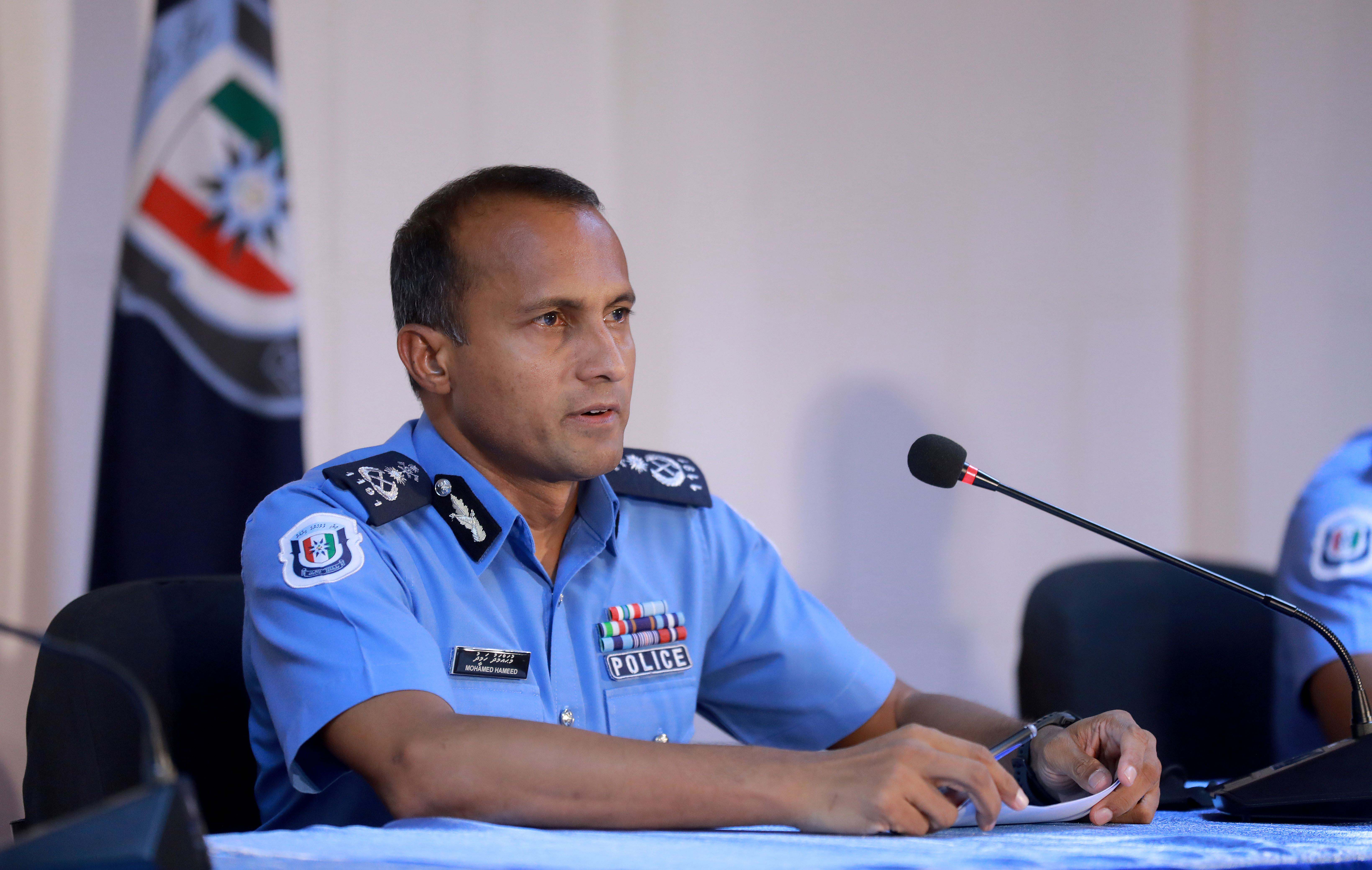 Maldives' commissioner of police Mohamed Hameed addresses a press conference