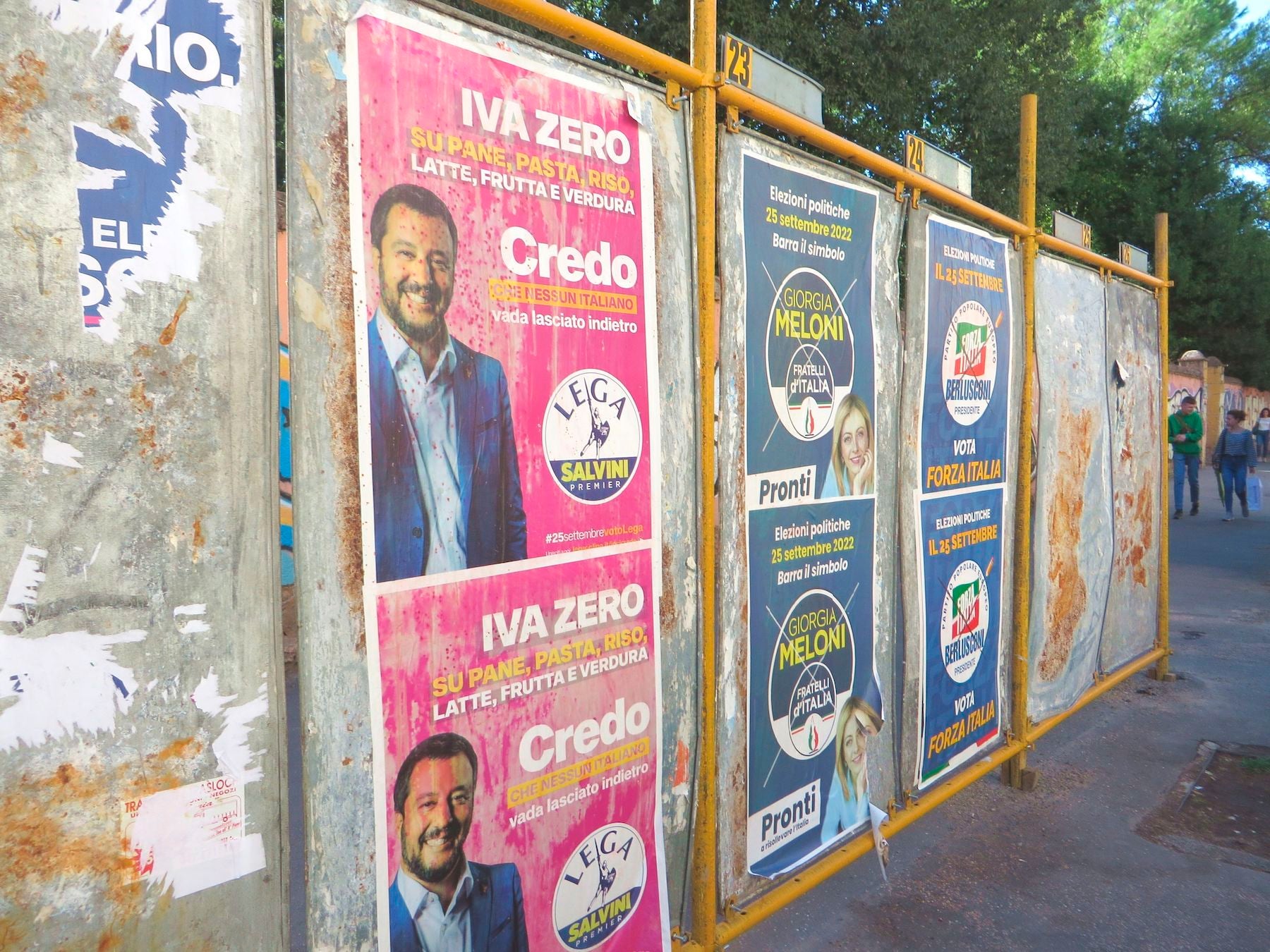 Election posters are seen on the streets of Rome in September 2022. 