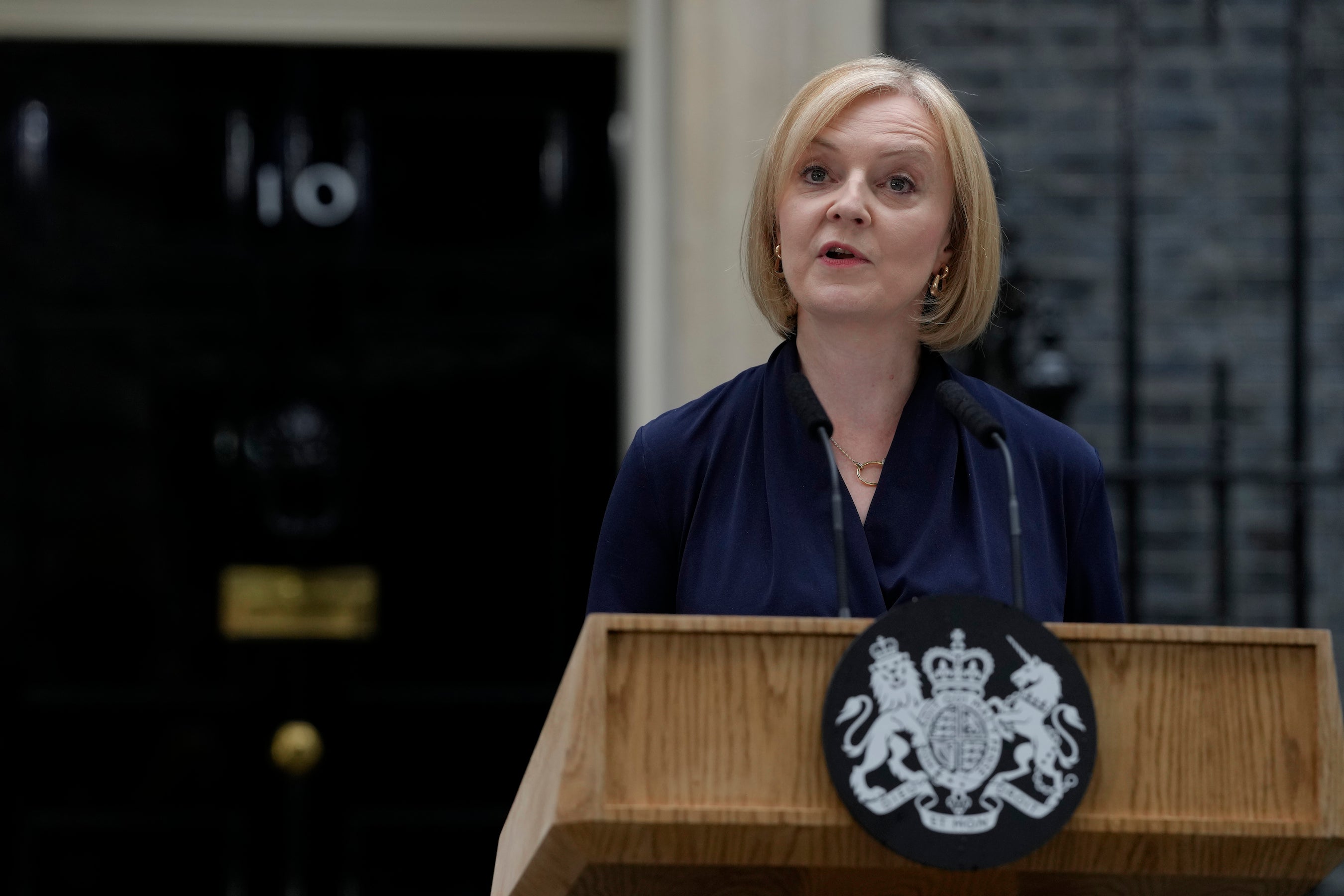 Photo of Prime Minister Liz Truss giving an address in London