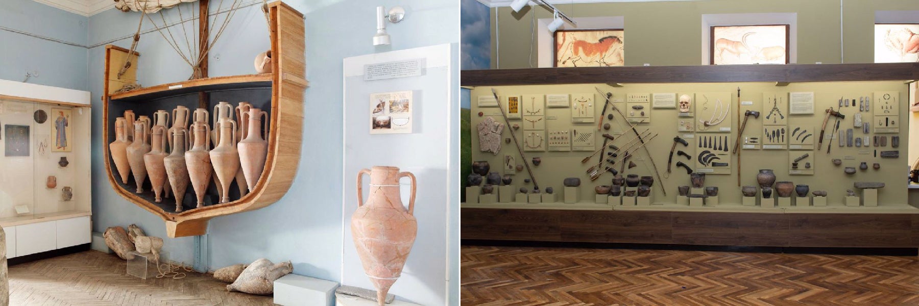 Side-by-side photos of museum displays