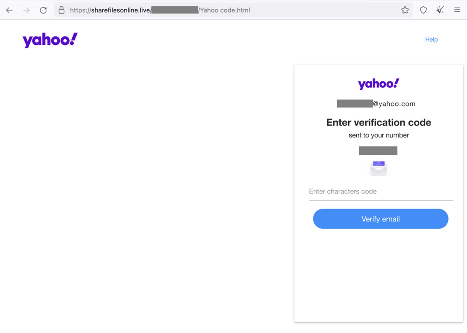  Screenshot of a phishing page imitating the Yahoo login page (October 2022).