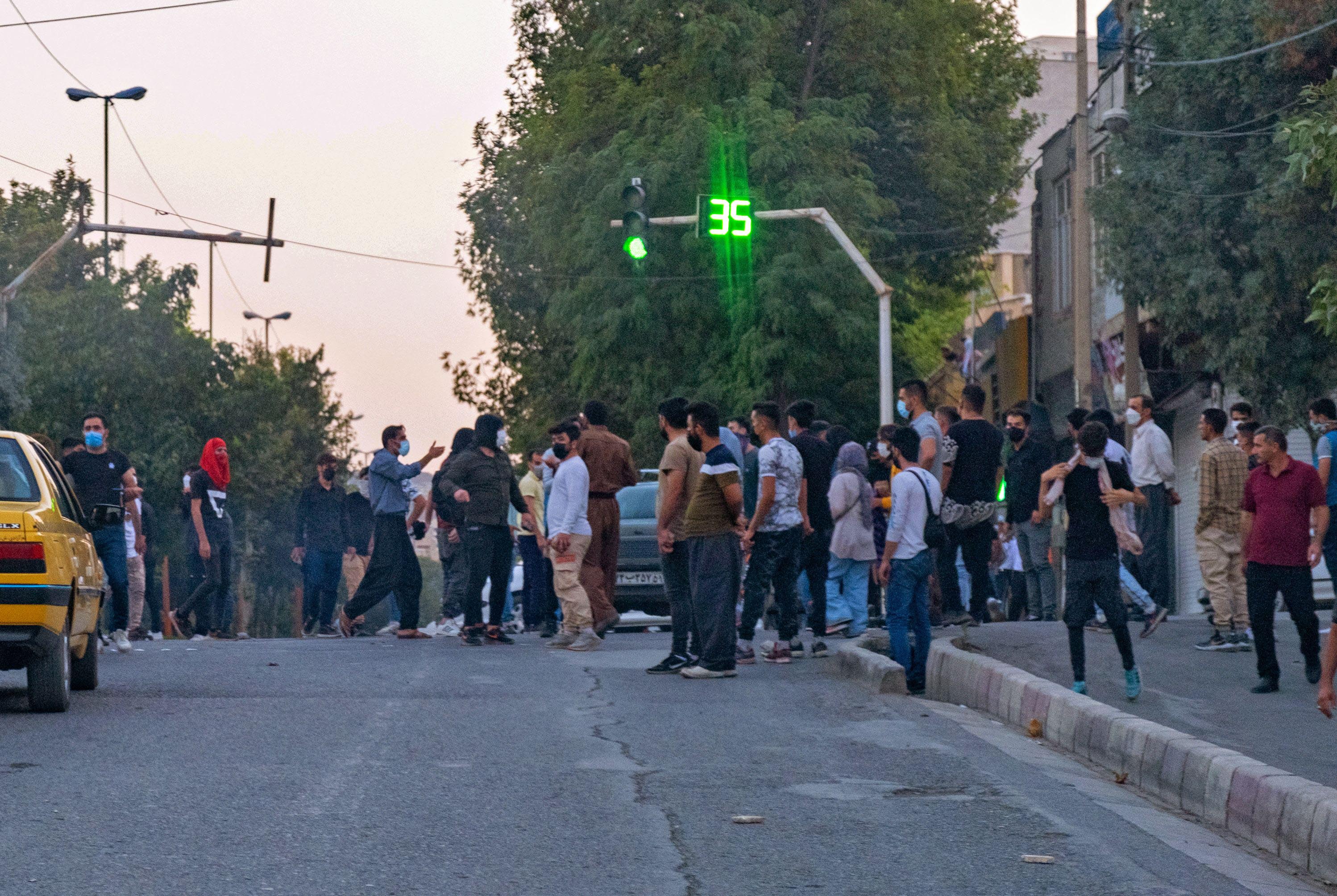 Iranians protesting in Sanandaj, the capital of Iran's Kurdistan province, on September 19, 2022.