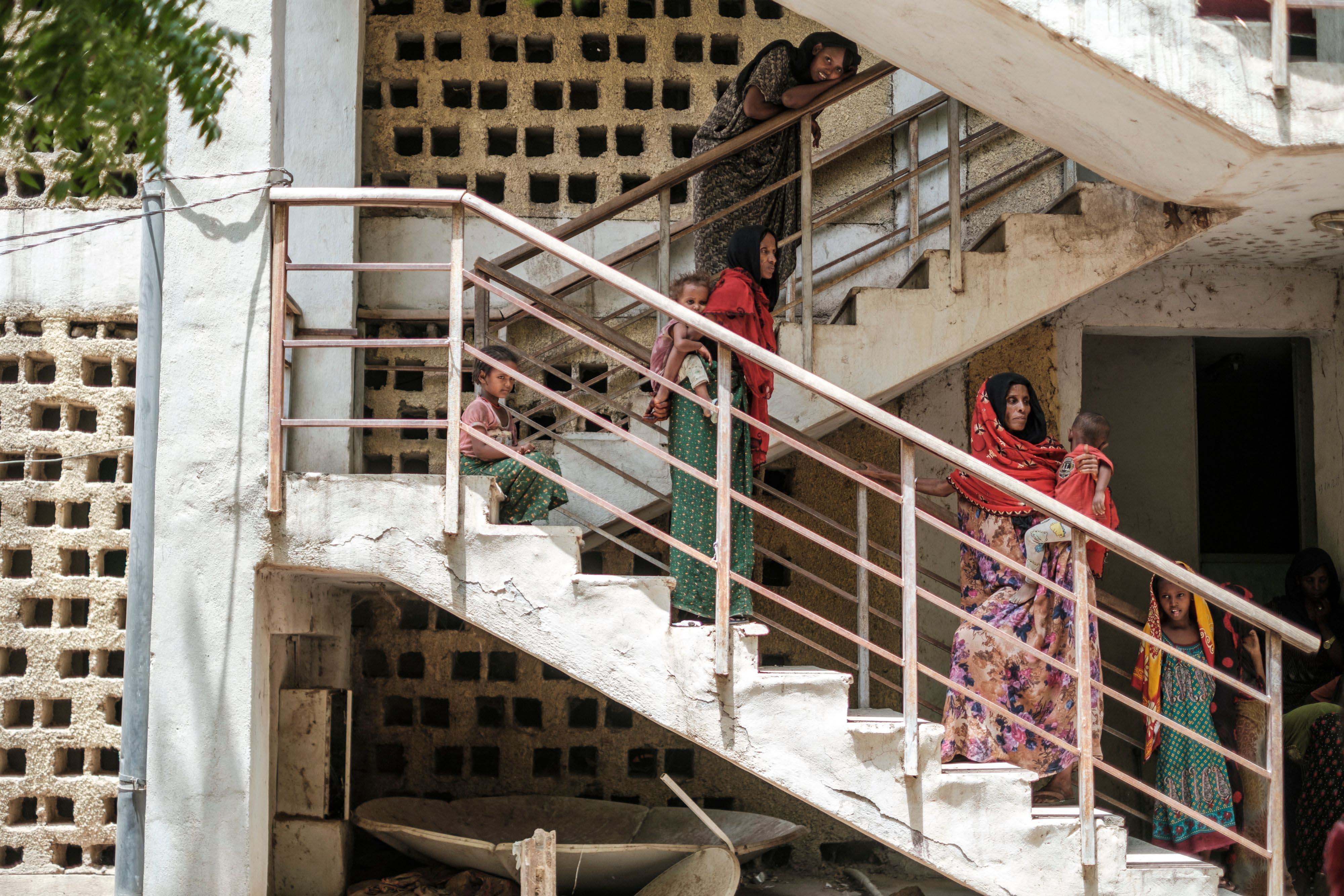 A compound of abandoned buildings sheltering internally displaced people near the town of Dubti, in Ethiopia’s northern Afar region, June 7, 2022.