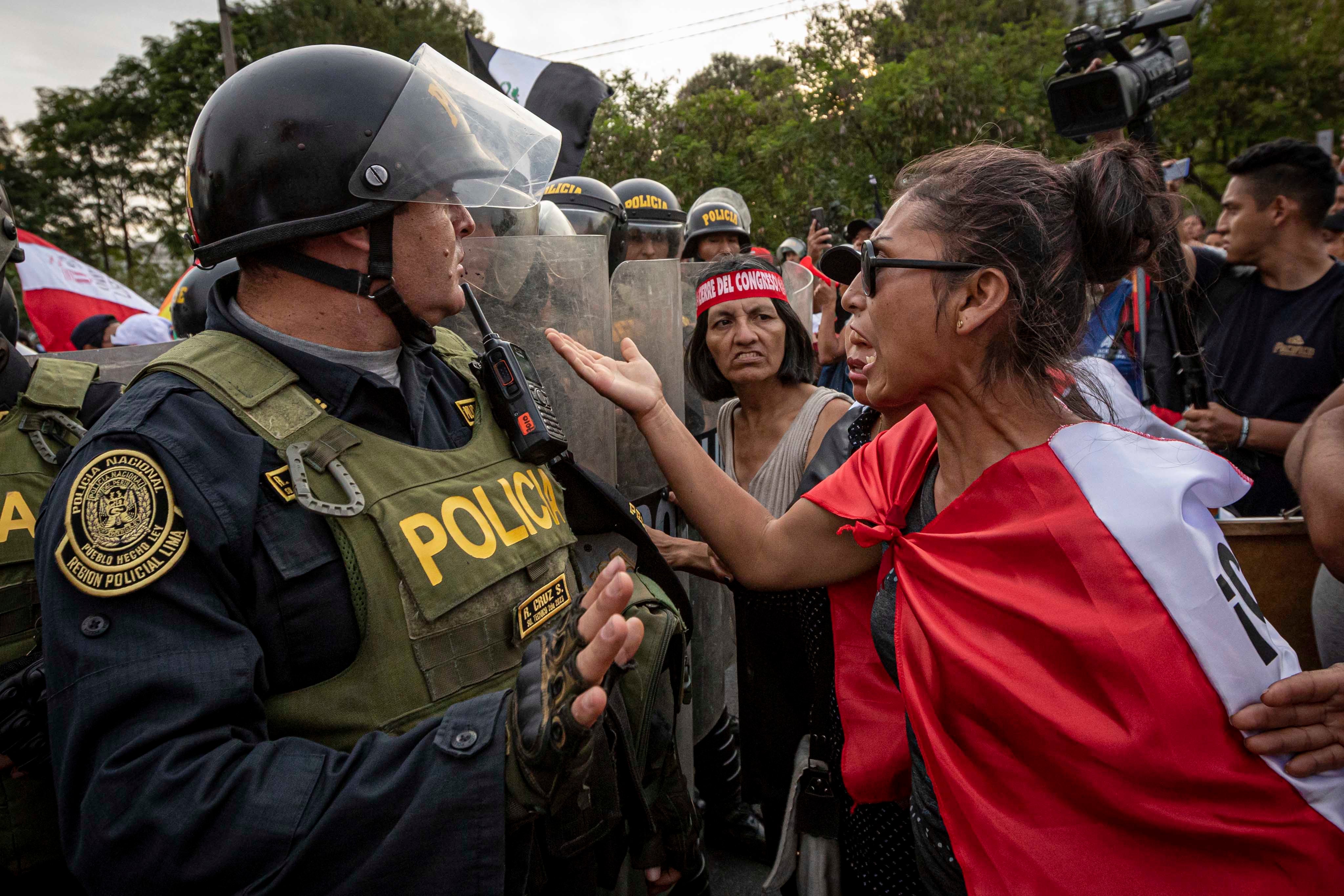 People protest against the government of Peruvian President Dina Boluarte in Lima, Peru, on January 17, 2023. The demonstrators have demanded early elections, the removal of President Boluarte and justice for protesters who have died in clashes with the police. 