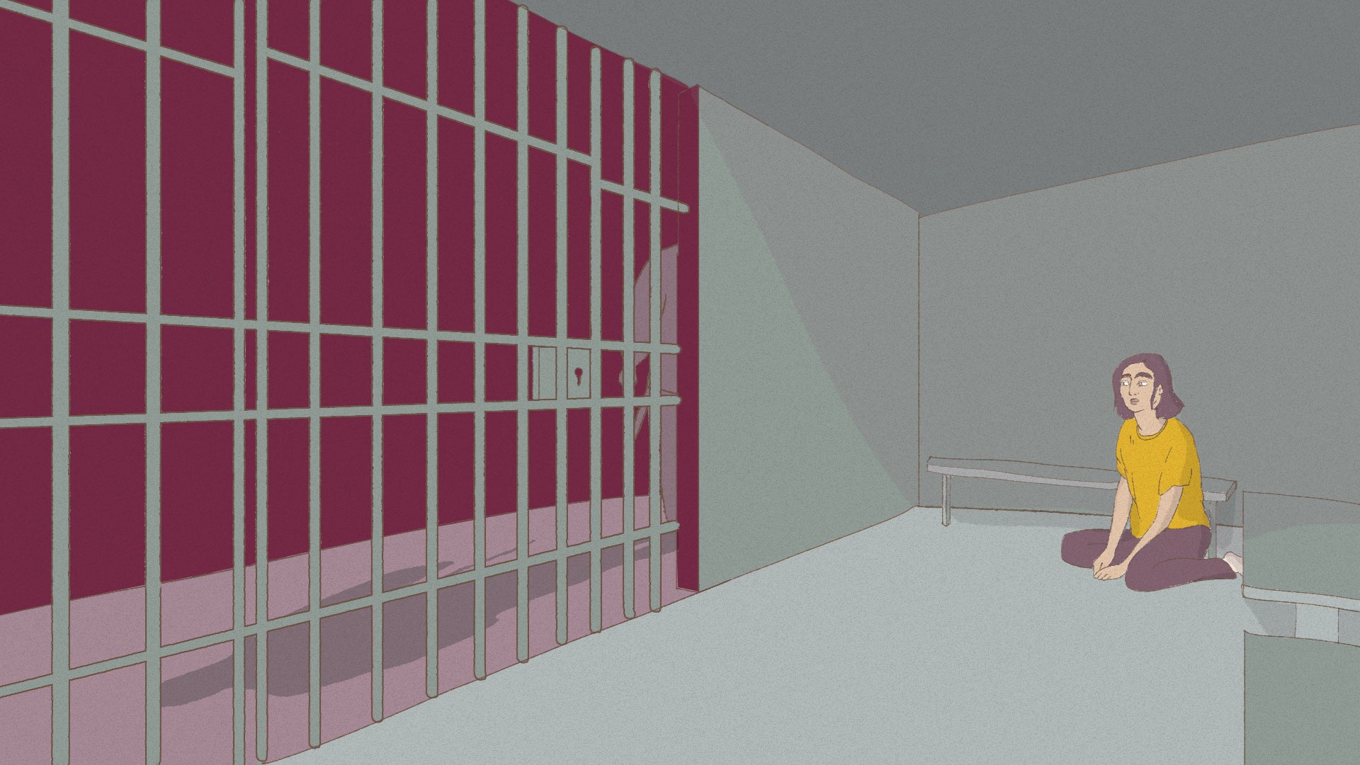 An illustration of a woman in a prison cell
