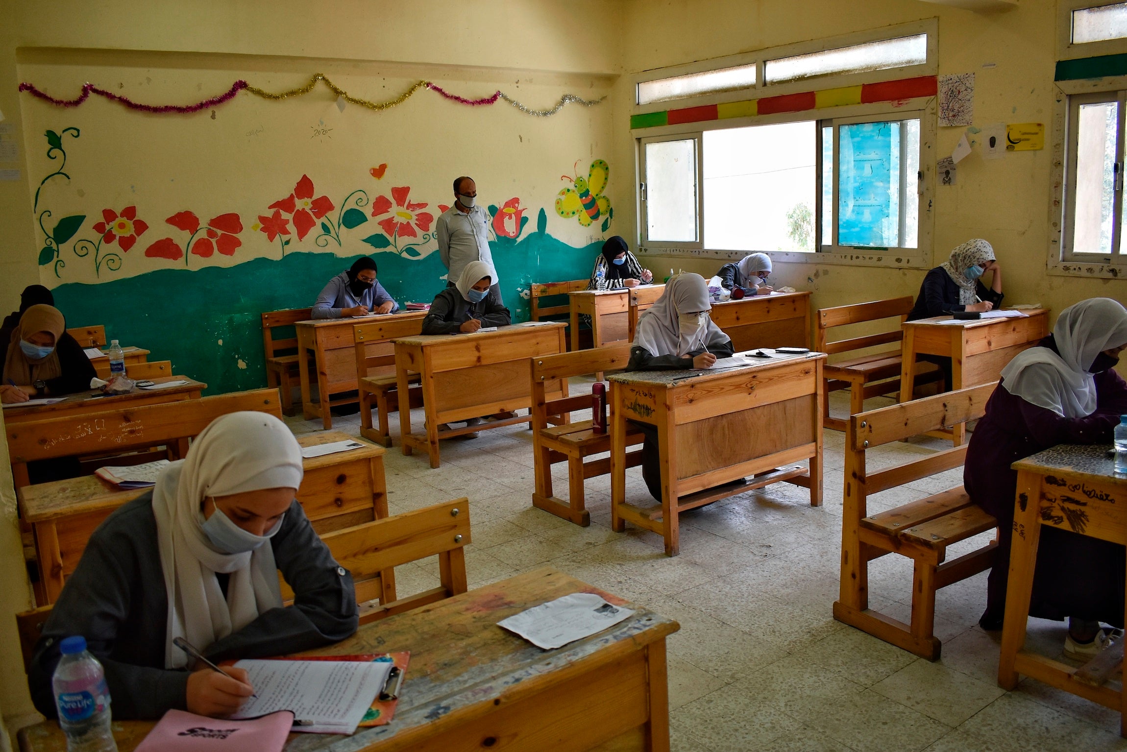 Egyptian high school students take their final exams in Cairo, Egypt.