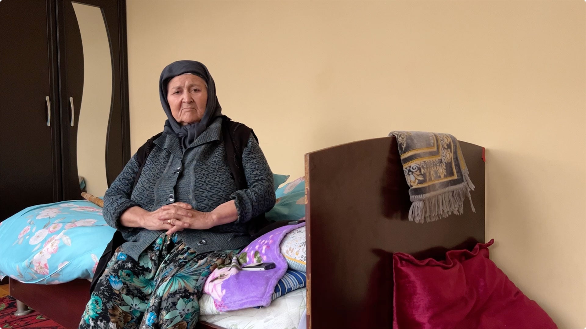 73-year-old Fayziniso Rahimova survived the artillery strike that hit her family’s house in the Tajik city of Khistevarz on September 16, 2022. Her sister, Savrineso Hojiboeva, died.