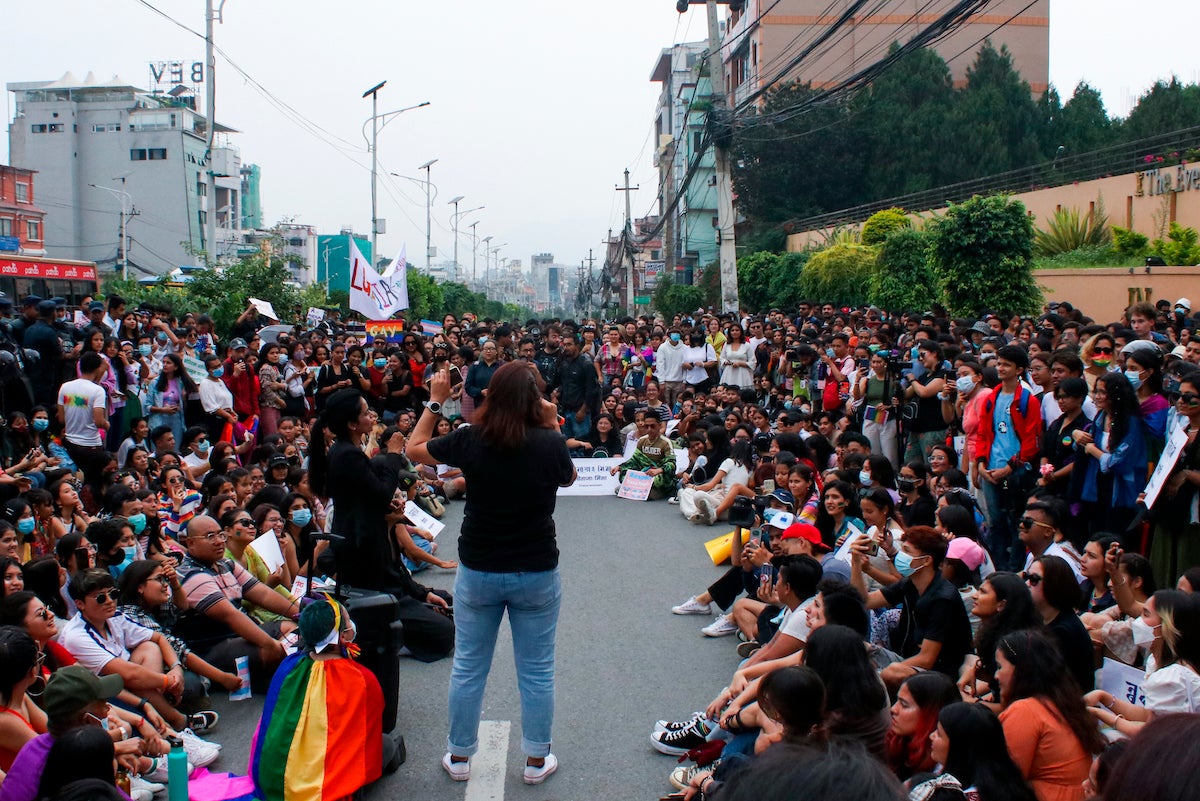 LGBTQIA activists and supporters take part in a pride parade demanding equal legal rights and marking the month of June as a pride month in Kathmandu, Nepal.