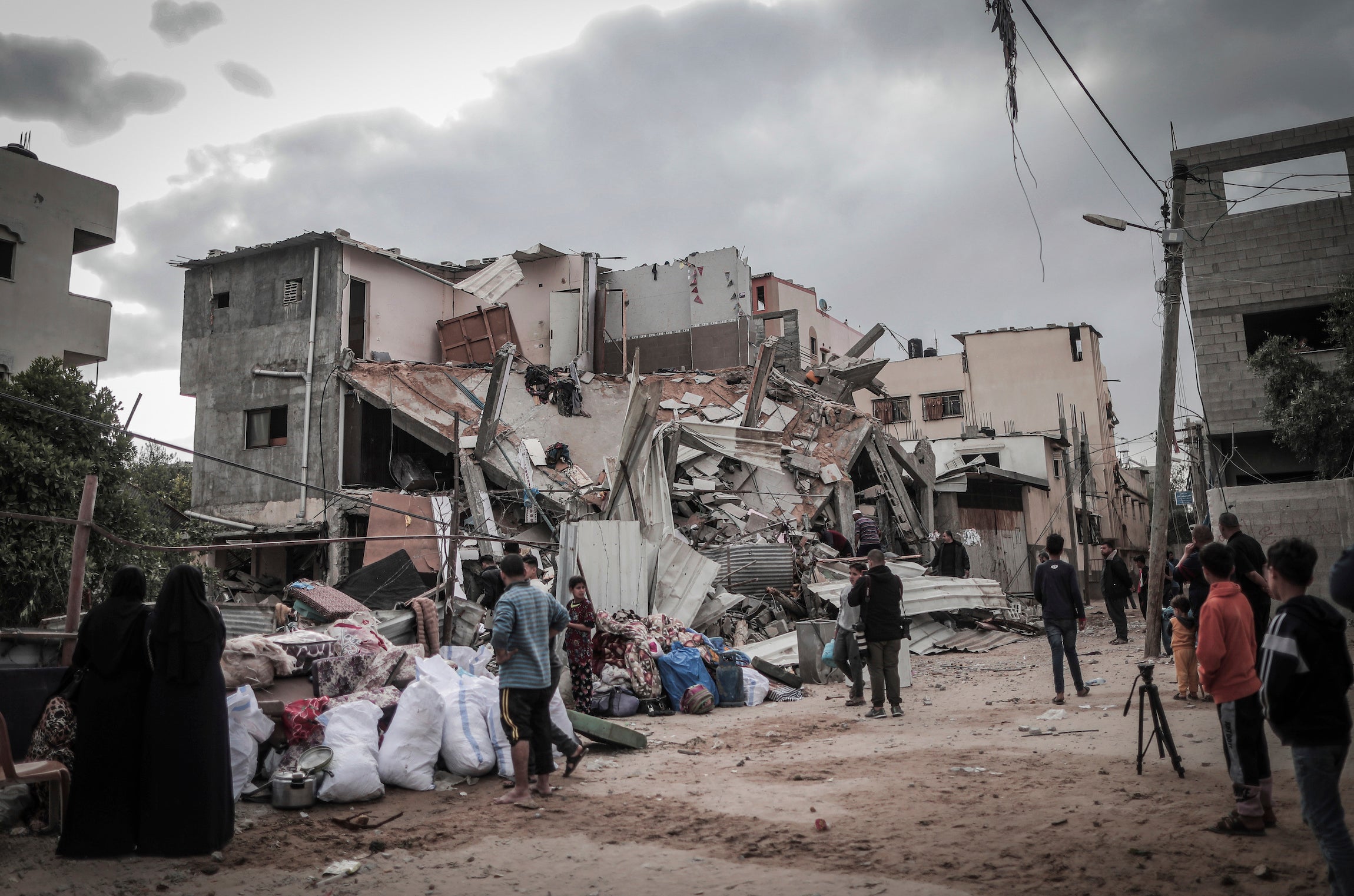 A three-story house that reportedly had 30 members of one Palestinian family destroyed by Israeli airstrikes, in the Al-Zaytoun neighborhood of Gaza, May 13, 2023. 