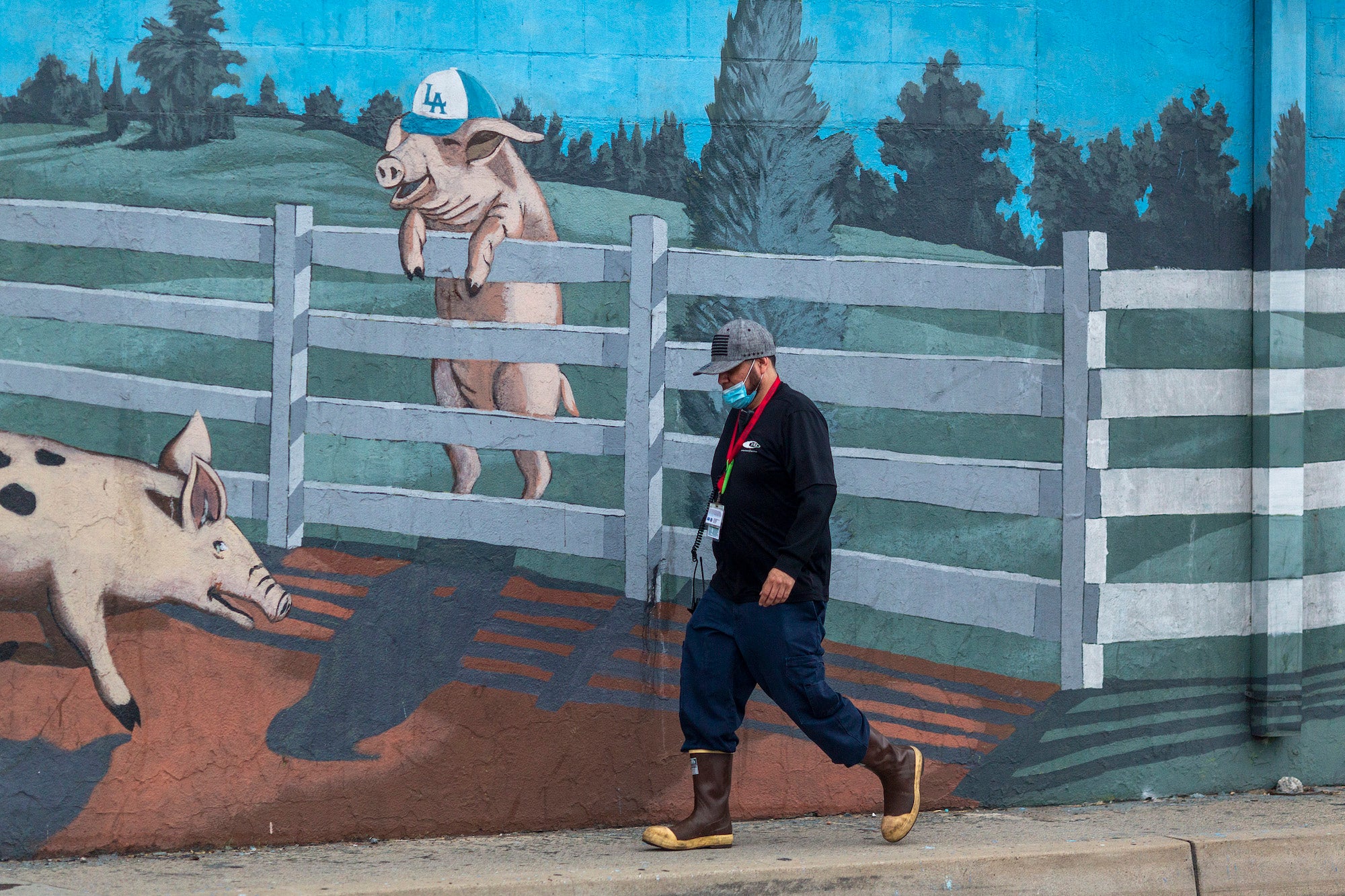 A mural on a slaughterhouse, Vernon, California, May 26, 2020. 