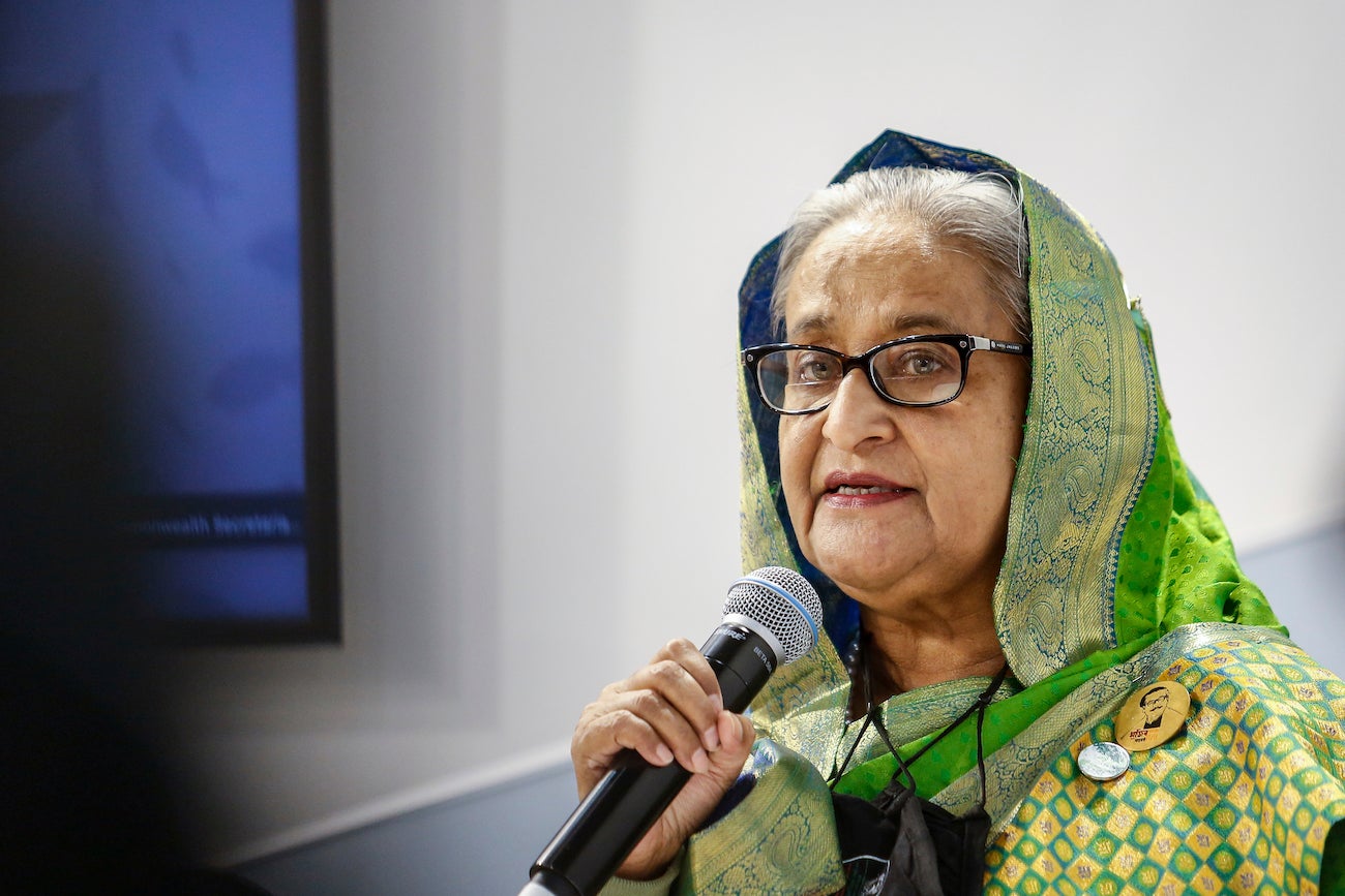 Prime Minister of Bangladesh, Sheikh Hasina speaks in Glasgow, Scotland on November 1, 2021.