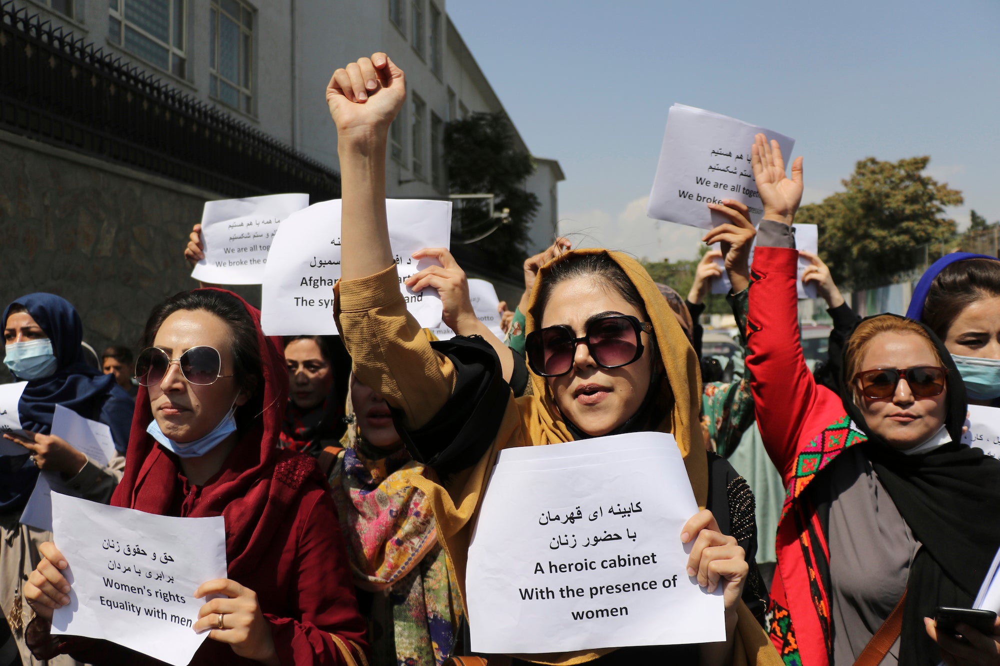 Women gather to demand their rights under Taliban rule during a protest in Kabul, Afghanistan, September 3, 2021.