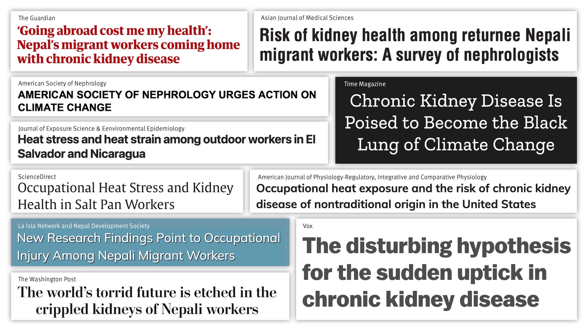  Collage of news headlines on kidney disease due to extreme heat.