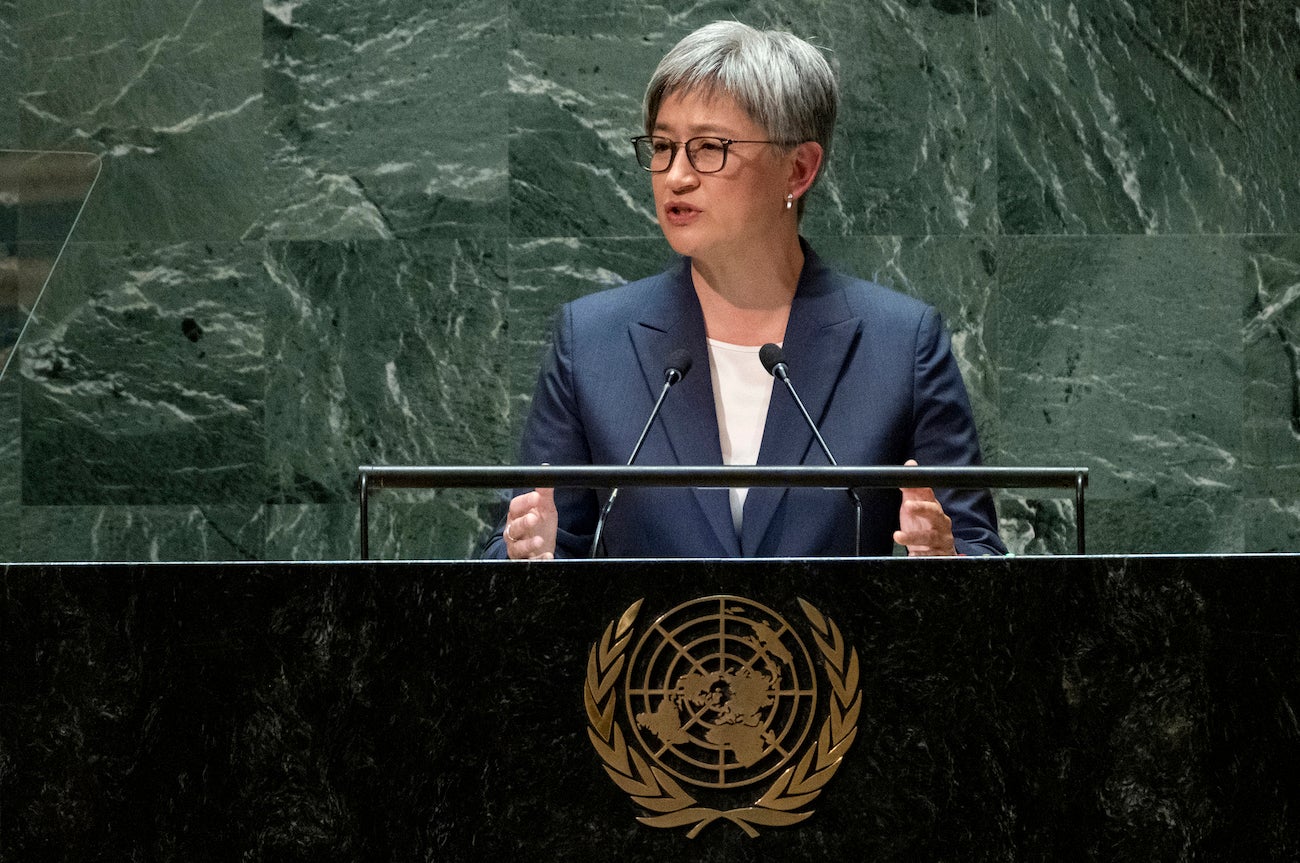 Australia Minister for Foreign Affairs Penny Wong addresses the 78th session of the United Nations General Assembly at United Nations headquarters, September 22, 2023. 