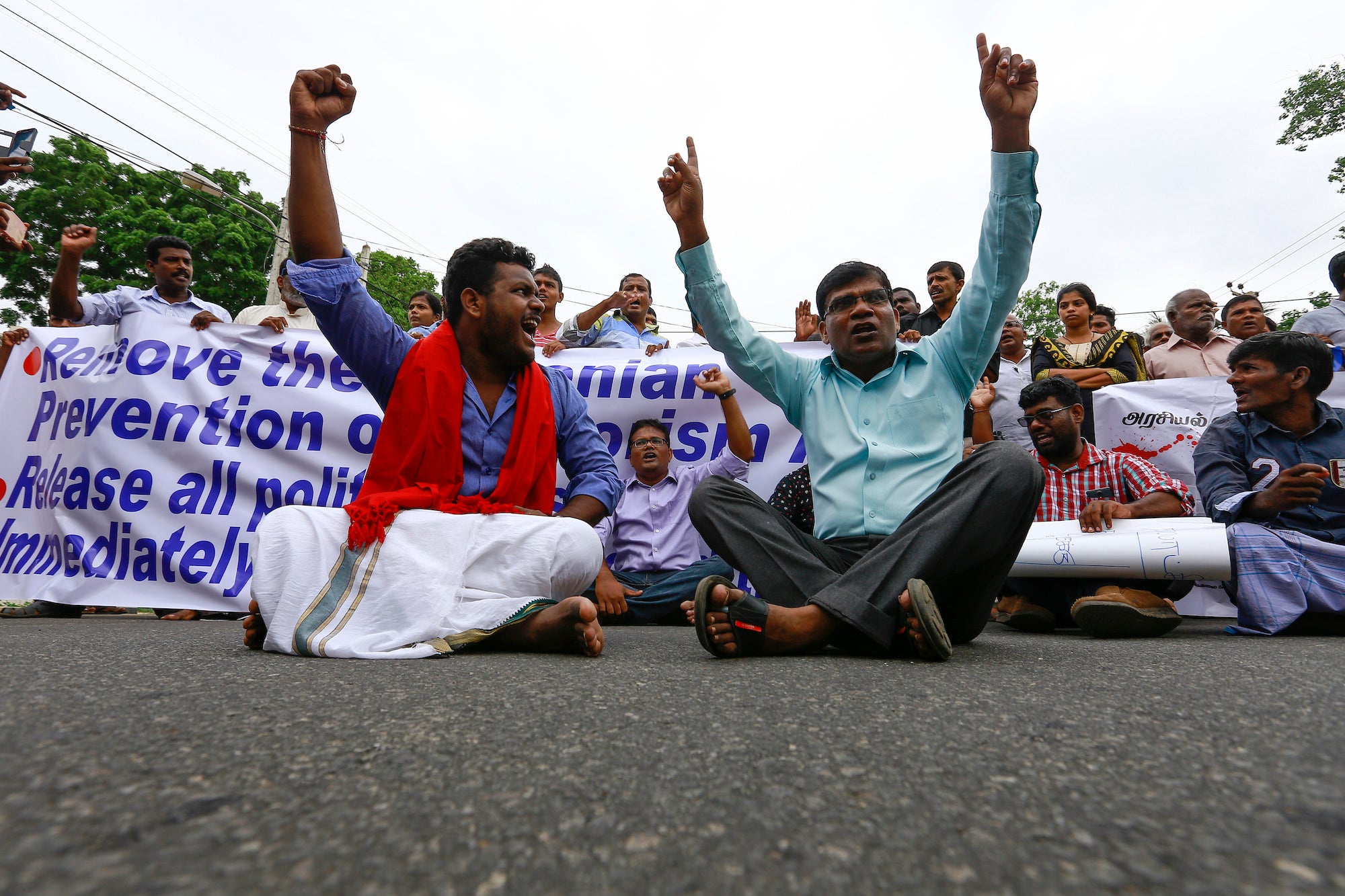 Activists call for the release of Tamils held under the Prevention of Terrorism Act in Jaffna, northern Sri Lanka, October 13, 2017. 