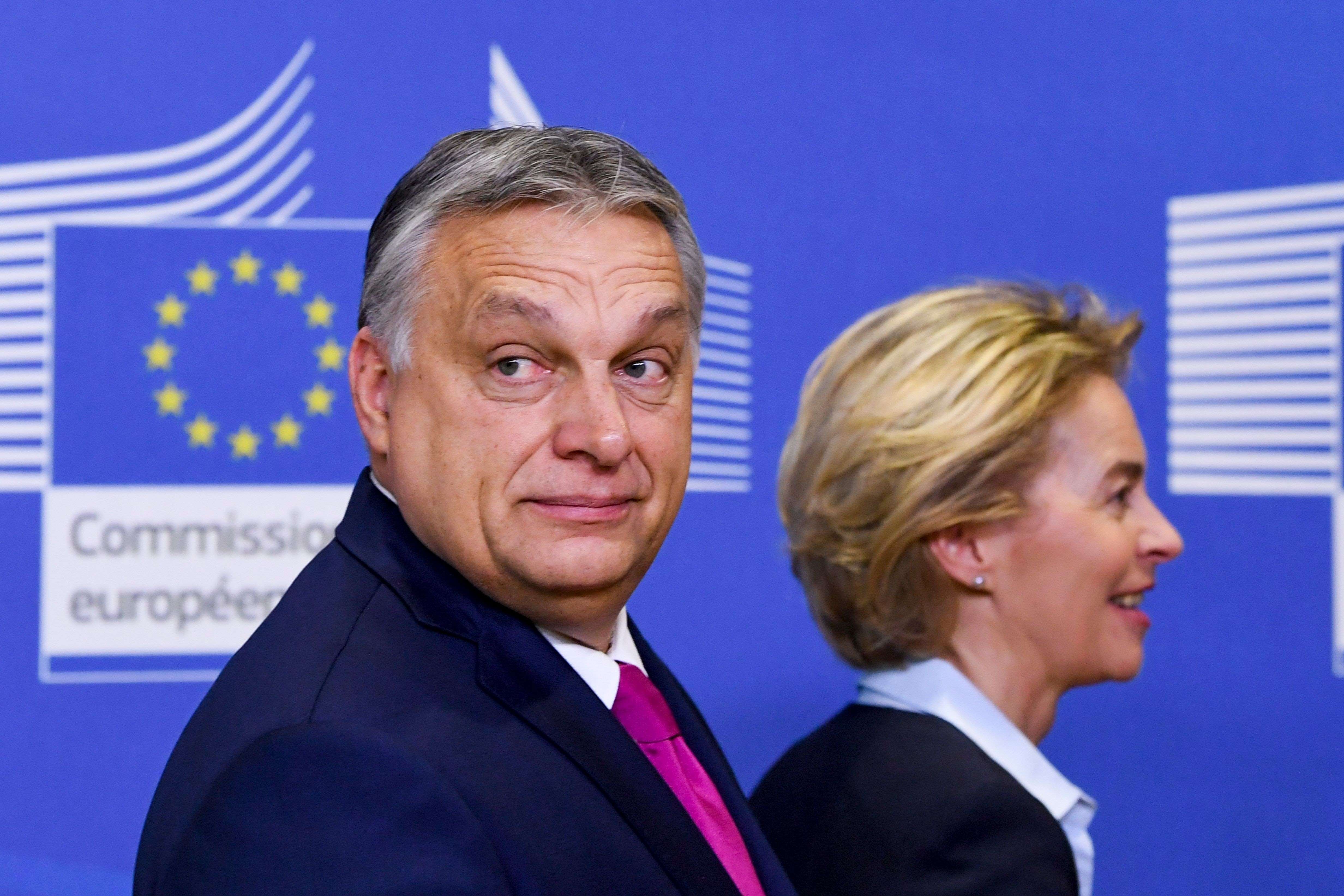 Prime Minister of Hungary Viktor Orban with the President of the European Commission Ursula von der Leyen in Brussels, Belgium, February 3, 2020. 