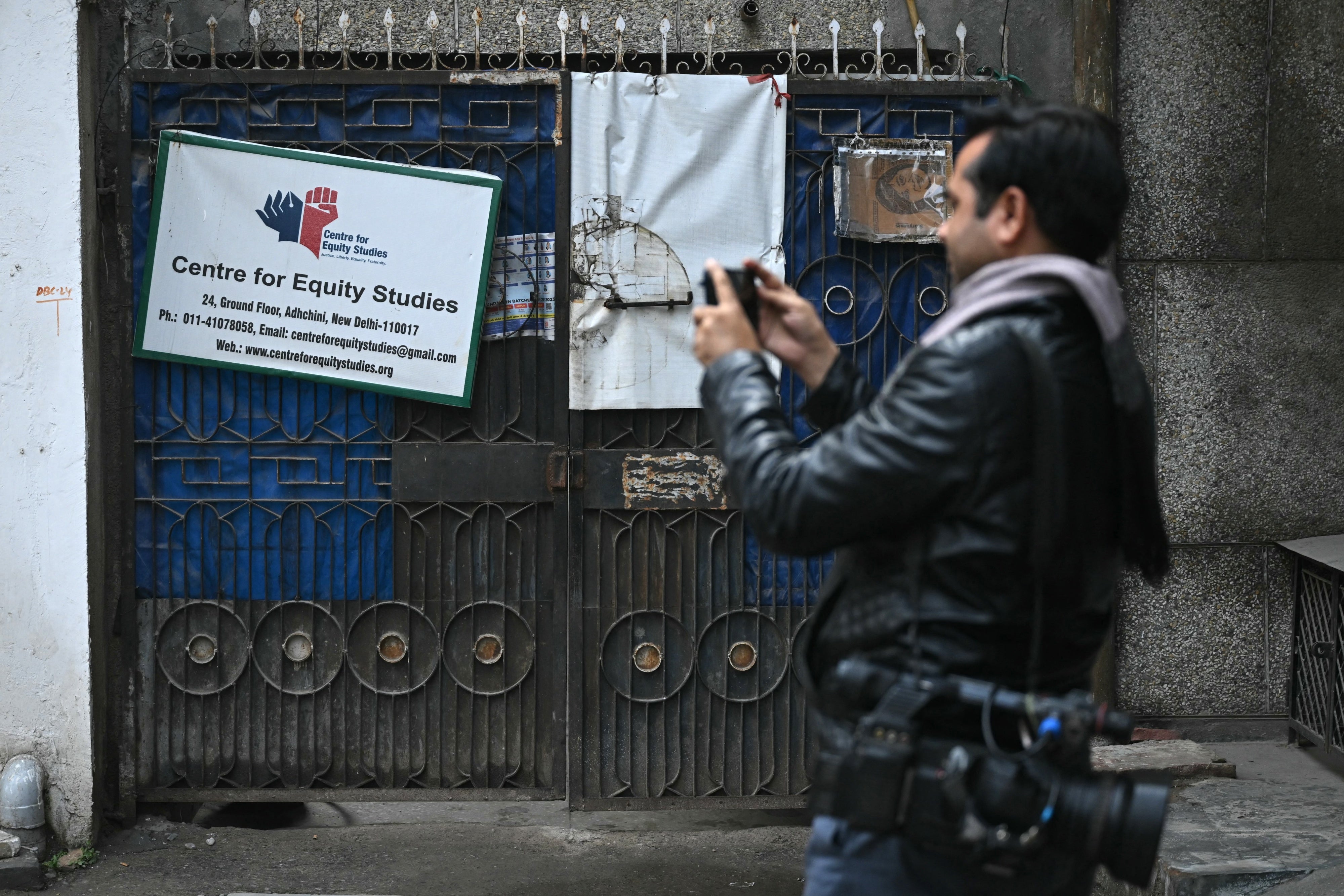 The office of the Centre for Equity Studies, an advocacy group founded by the activist Harsh Mander, after being raided by the Indian Central Bureau of Investigation, in New Delhi on February 2, 2024. 