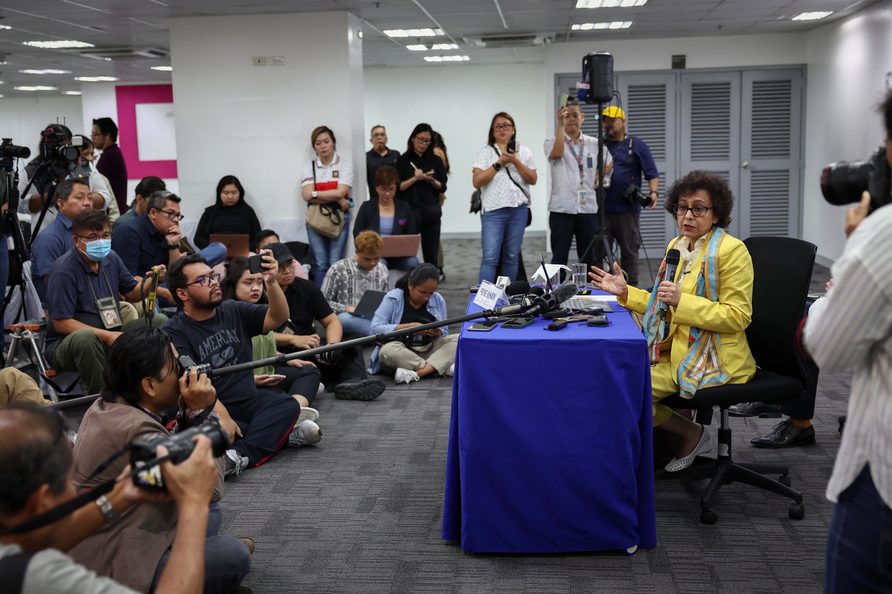 Irene Khan, UN Special Rapporteur on freedom of opinion and expression, holds a news conference during an official visit to the Philippines, in Mandaluyong, Manila, Philippines, February 2, 2024.