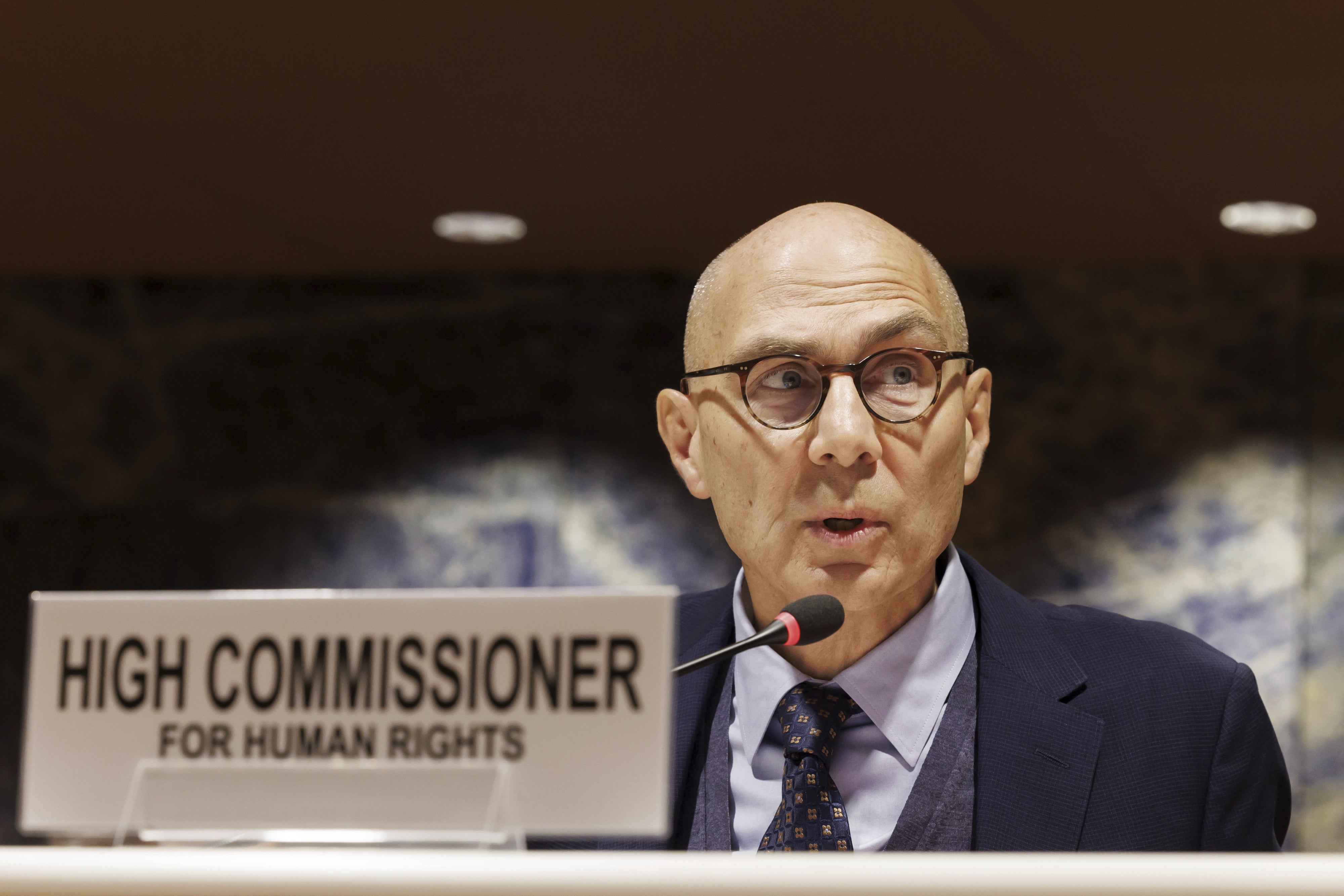 United Nations High Commissioner for Human Rights Volker Türk speaks at the UN in Geneva, Switzerland, November 16, 2023.