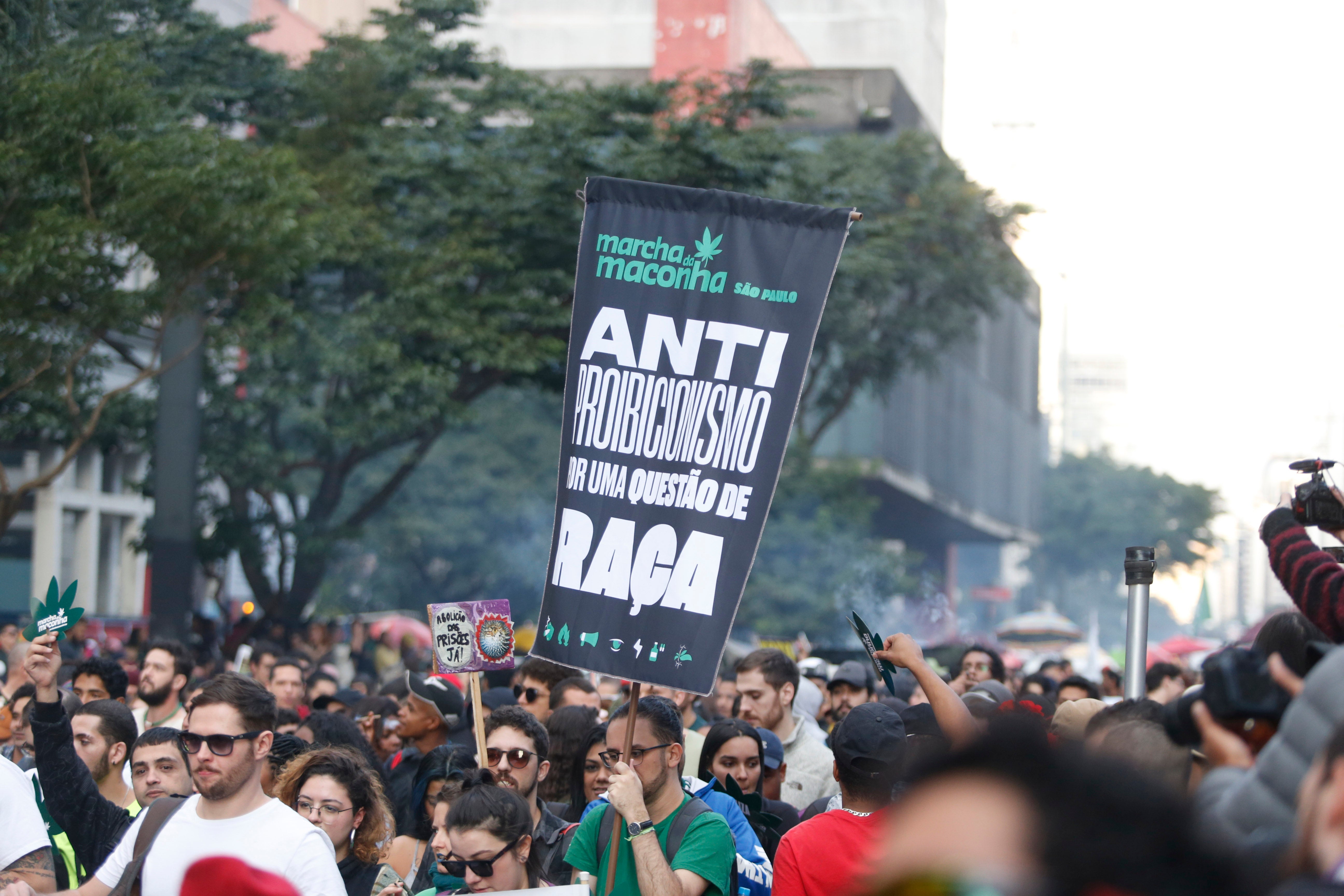 Protesters supporting marijuana reform at the 15th Marijuana March, in the city of São Paulo, Brazil, on June 17, 2023.