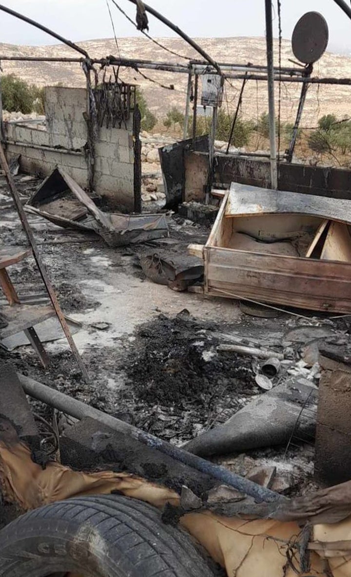 One of the homes destroyed in al- Qanub, a Palestinian community in the southern West Bank, after all residents fled from armed settlers on October 9, 2023.