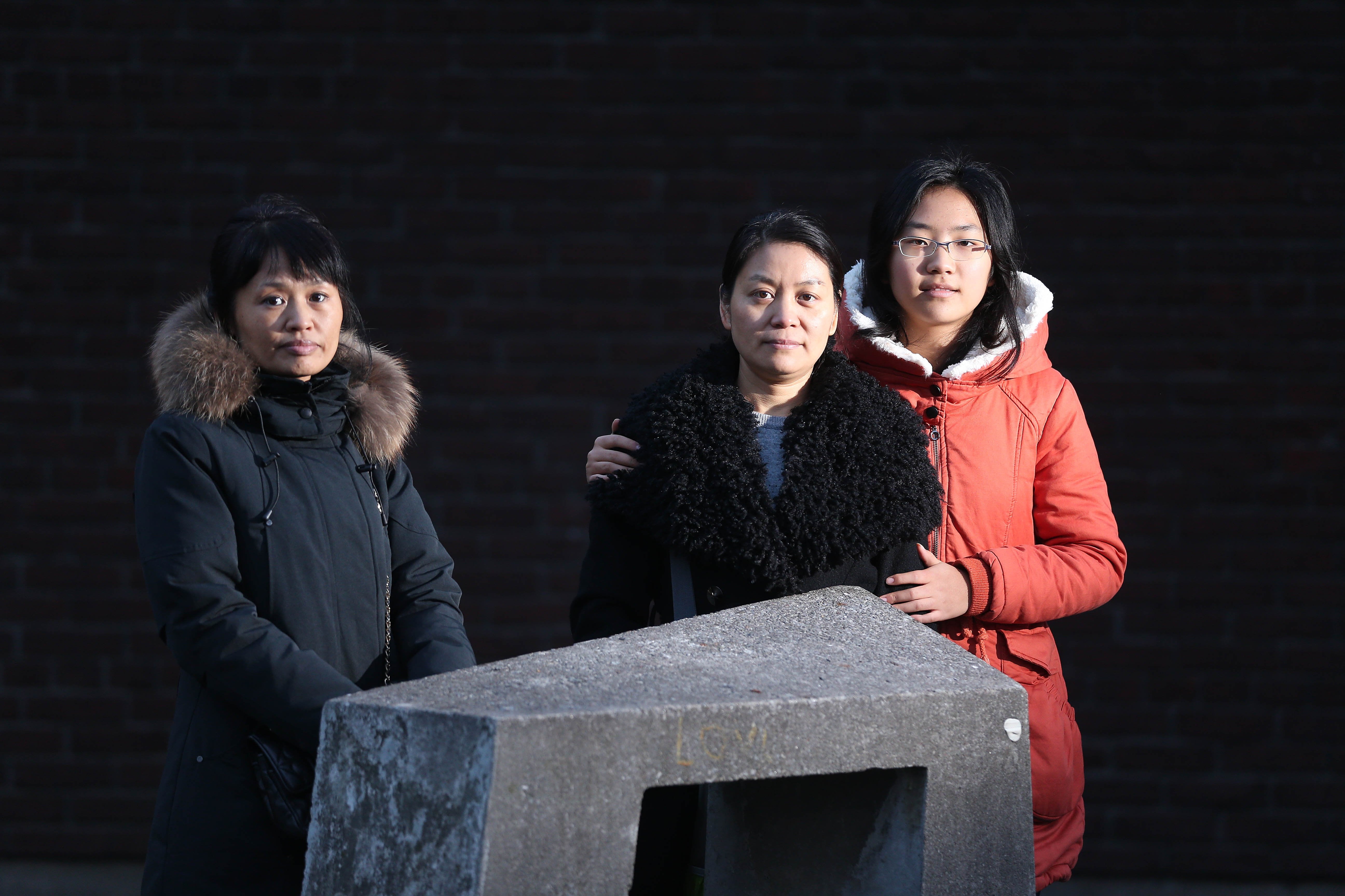 Chu Ling and Gu Shu-hua are the wives of detained Chinese dissidents, Jiang Ye-fei and Dong Guang-ping. They were brought to Canada for protection from Thailand, where the two men were arrested and deported to China, despite having UN refugee status, Toronto, Canada, December 8, 2015. 
