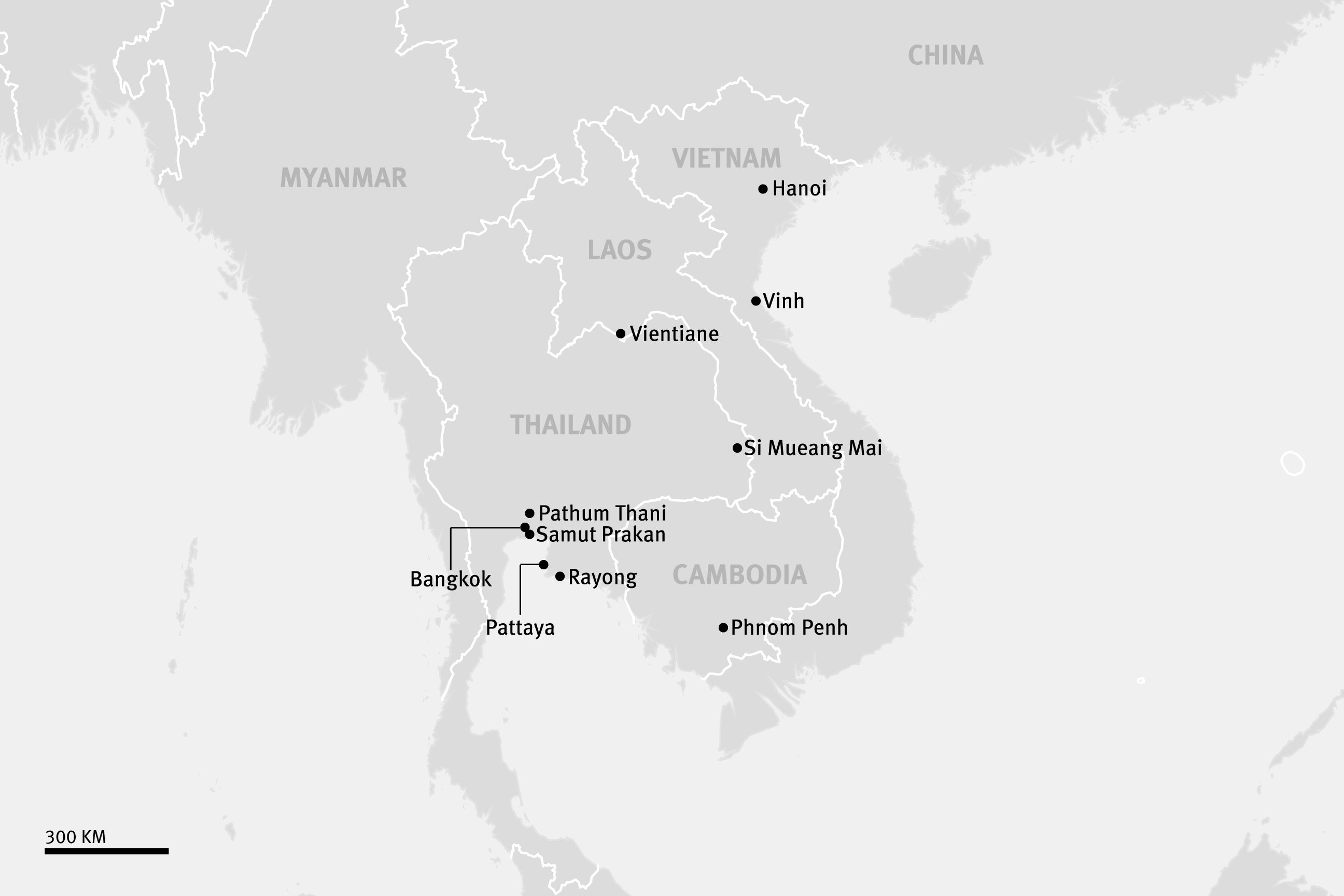 Locations of incidents of transnational repression involving dissidents and critics who had sought protection in Thailand; and exiled Thai activists in neighboring countries.