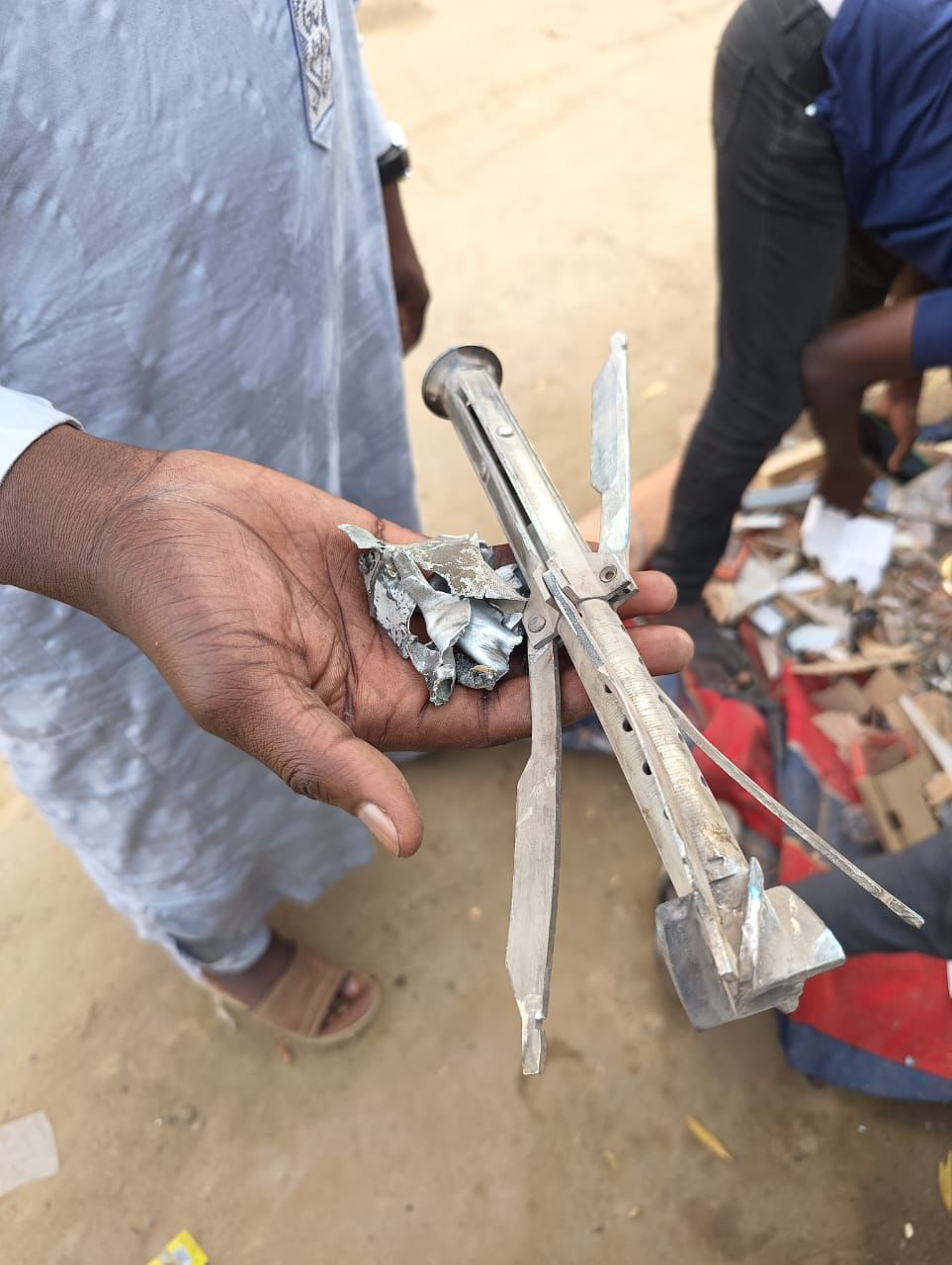 Remnants of a projectile that fell on a house in the Ridina district of N'Djamena on May 9, 2024, following the announcement of the provisional results of the Chad presidential elections.