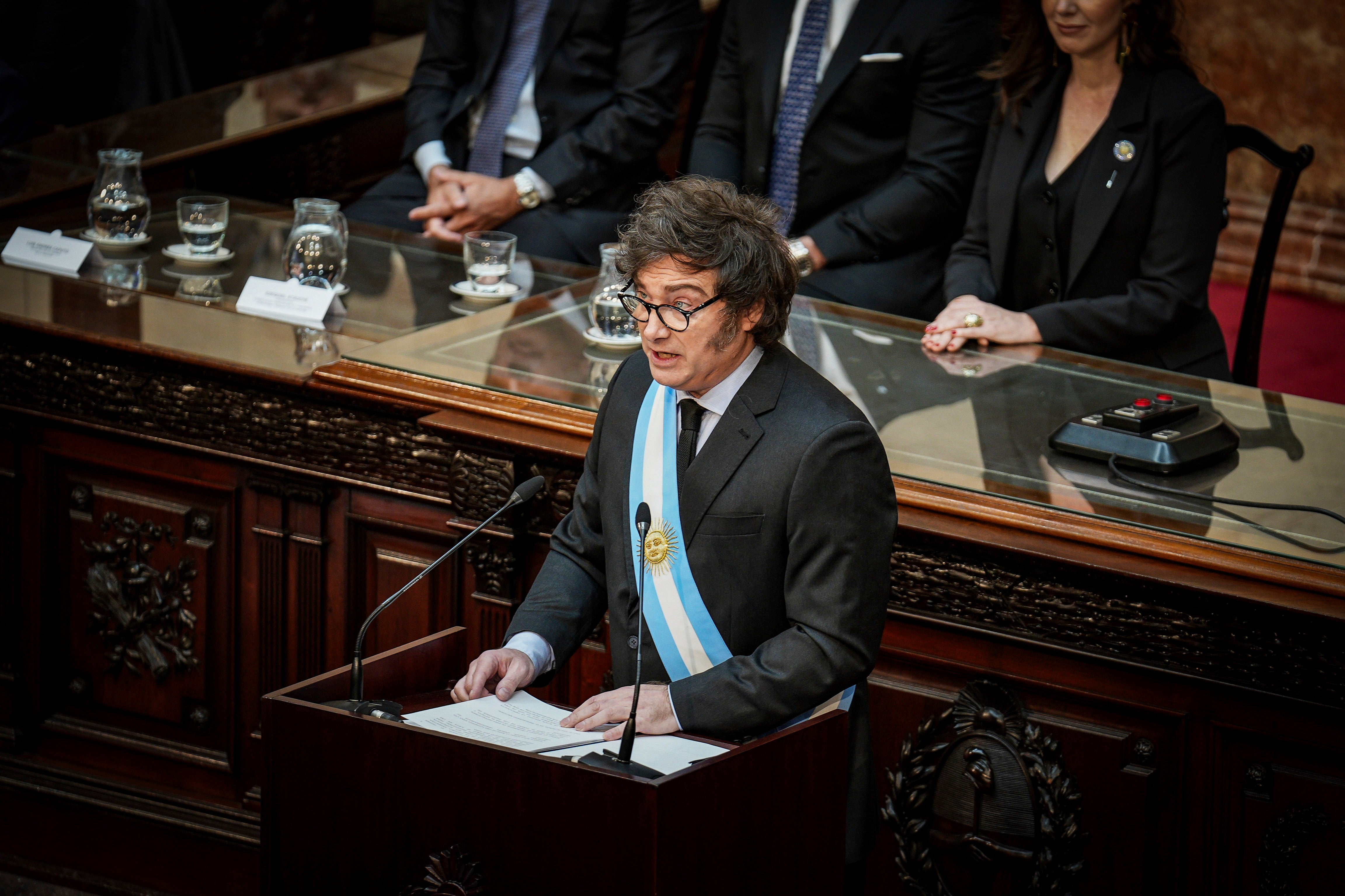 Le président de l’Argentine, Javier Milei, prononçait un discours concernant le budget 2025 au Congrès national à Buenos Aires, le 15 septembre 2024.