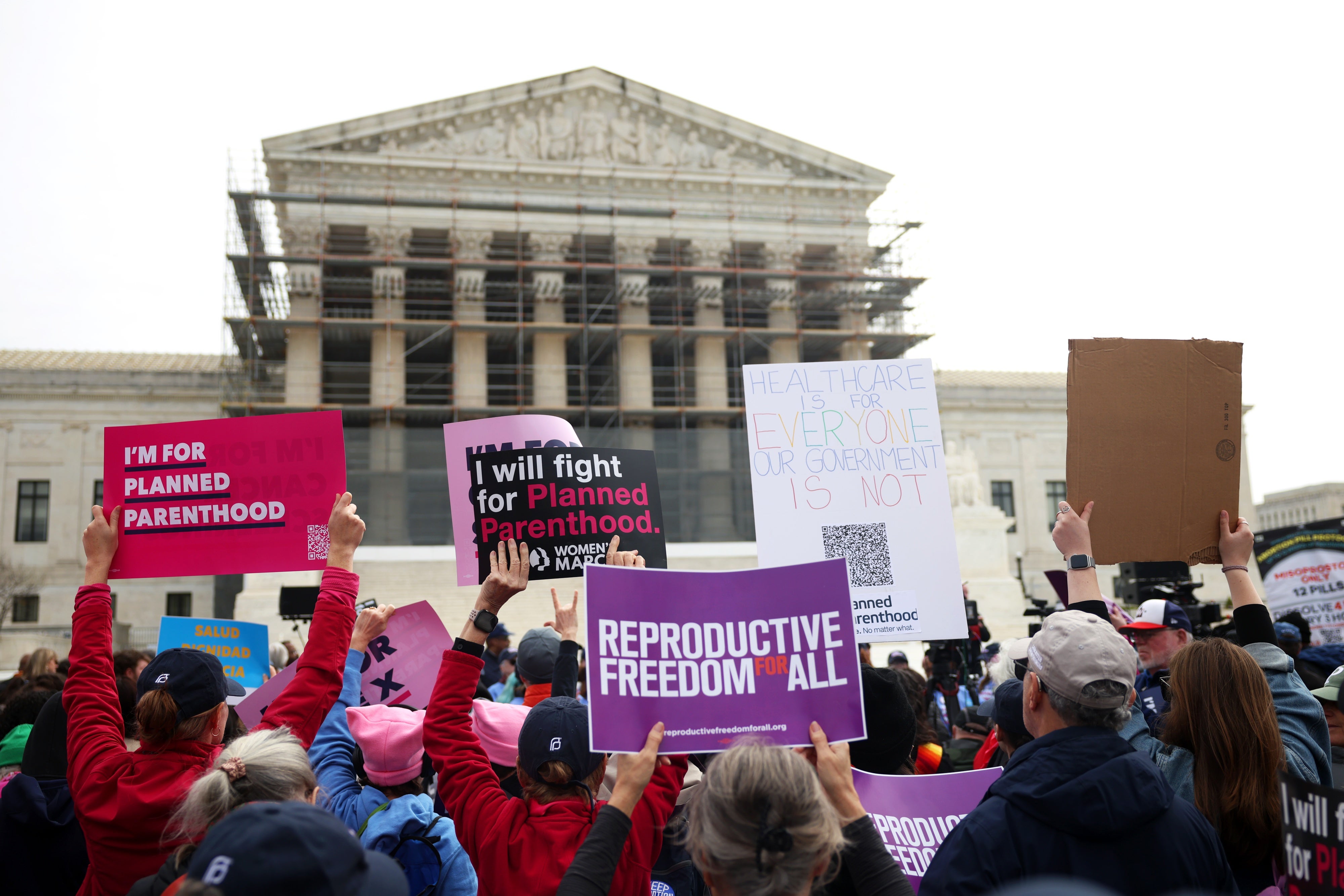 Protestors gather outside the U.S. Supreme Court as oral arguments are delivered in the case of Medina v. Planned Parenthood South Atlantic in Washington D.C., April 2, 2025.