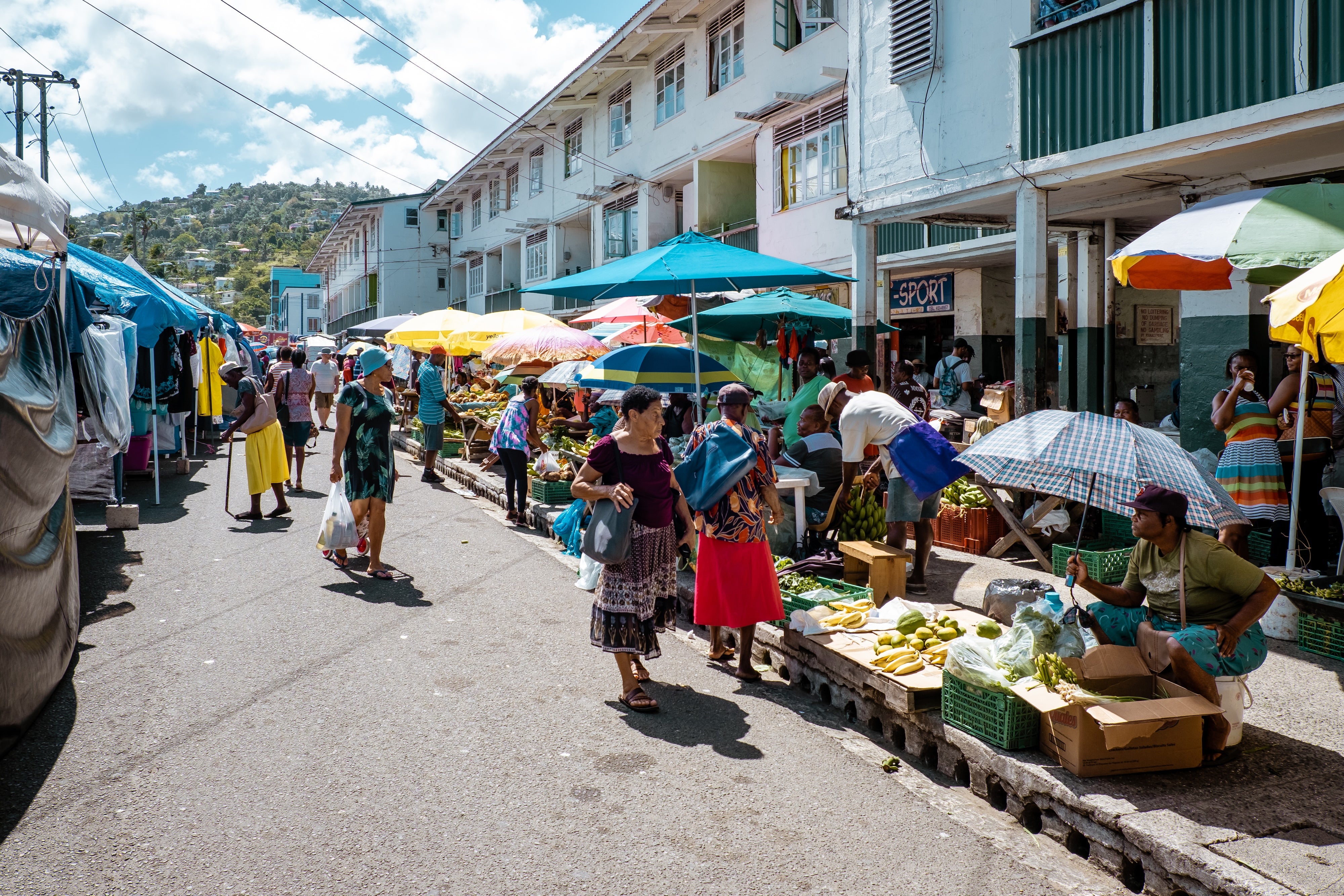 A local market in Castries, St Lucia, Caribbean, April 2019. 